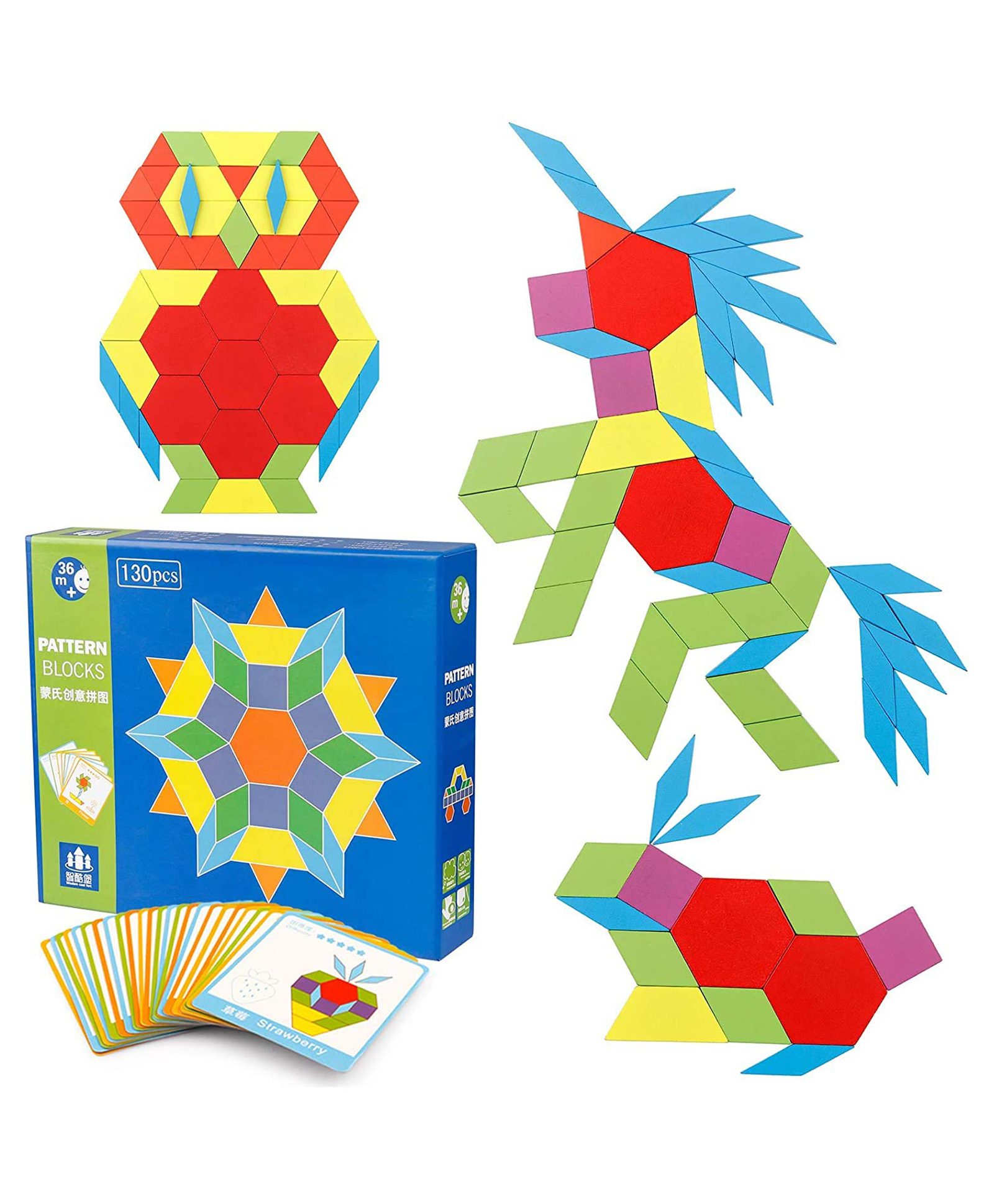 Yamama Wooden Geometric Manipulative Shape Puzzle Multicolor - 130 Pieces-image-47