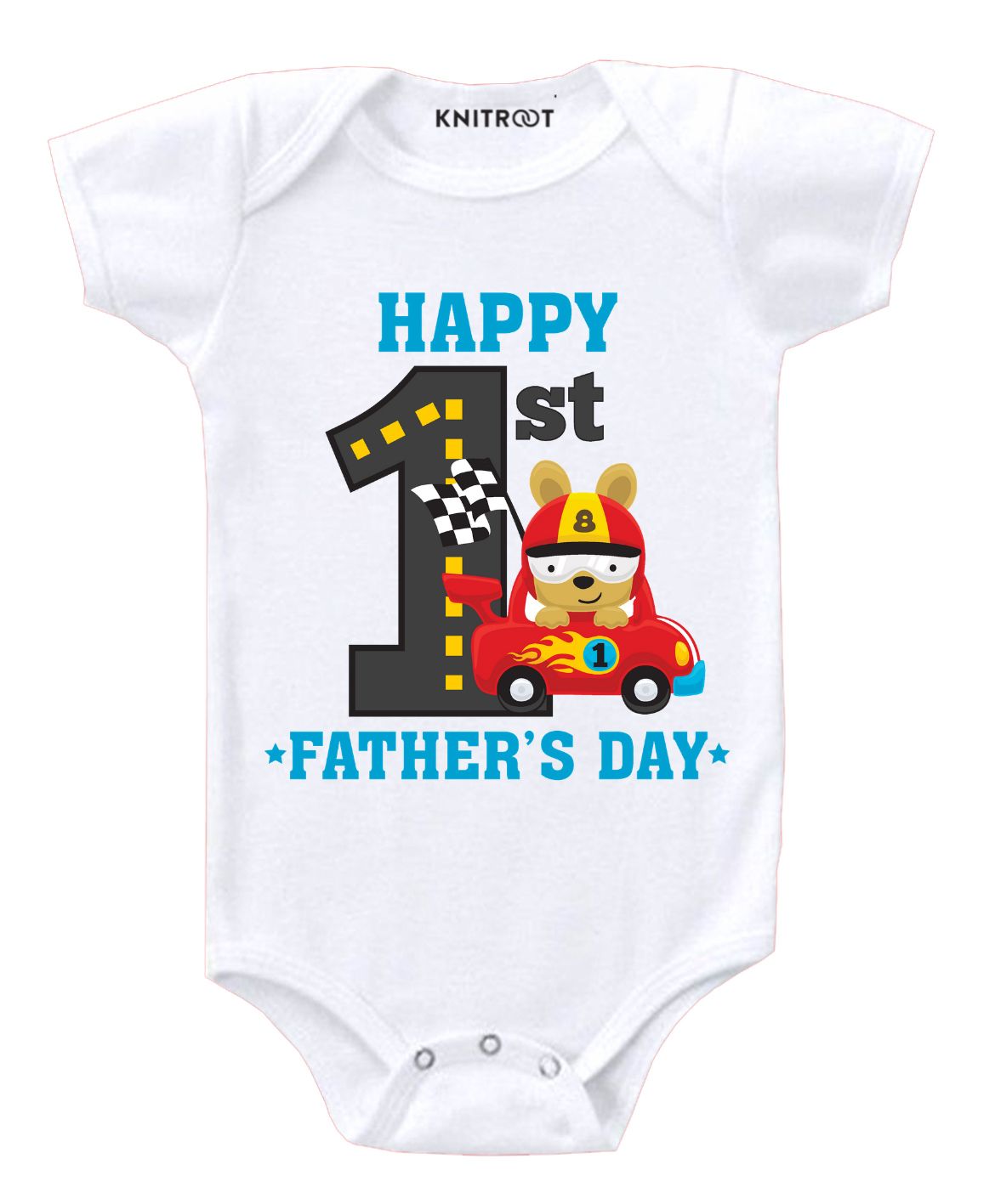KNITROOT Short Sleeves Car First Print Onesie - White-image-48