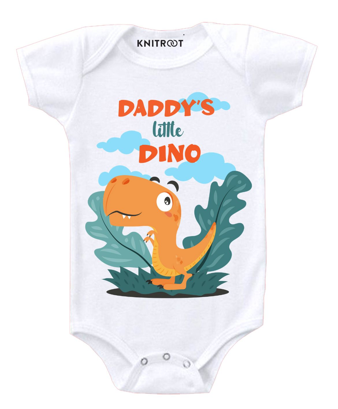 KNITROOT Like Dino Print Short Sleeves Onesie - White-image-3