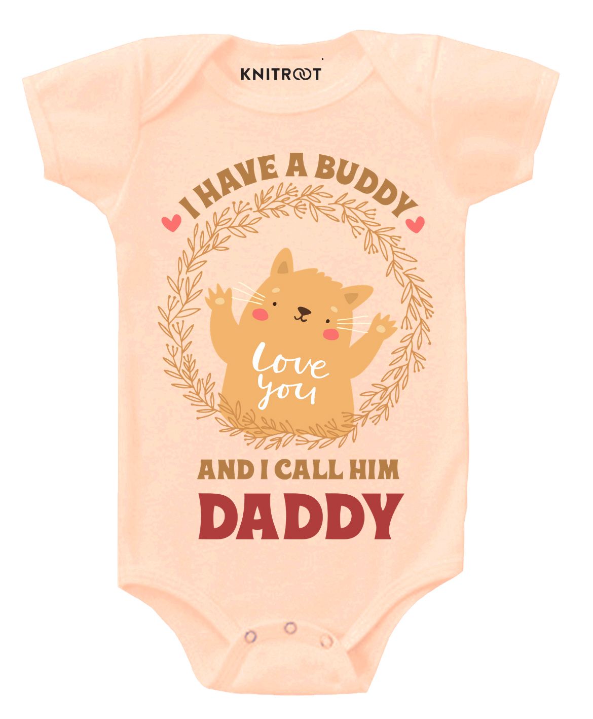 KNITROOT Have A Buddy Print Short Sleeves Onesie - Peach-image-2