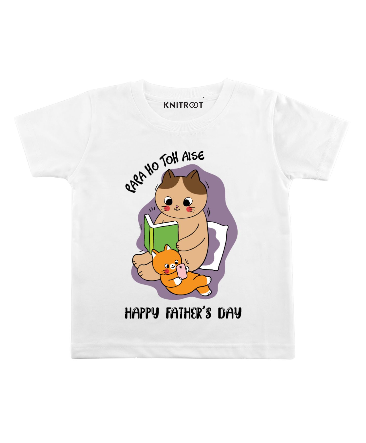 KNITROOT Half Sleeves Papa Ho To Aise Print Tee - White-image-30
