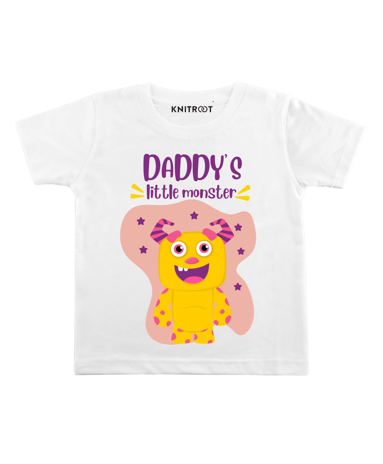 KNITROOT Half Sleeves Little Monster Print T-Shirt - White-image-2