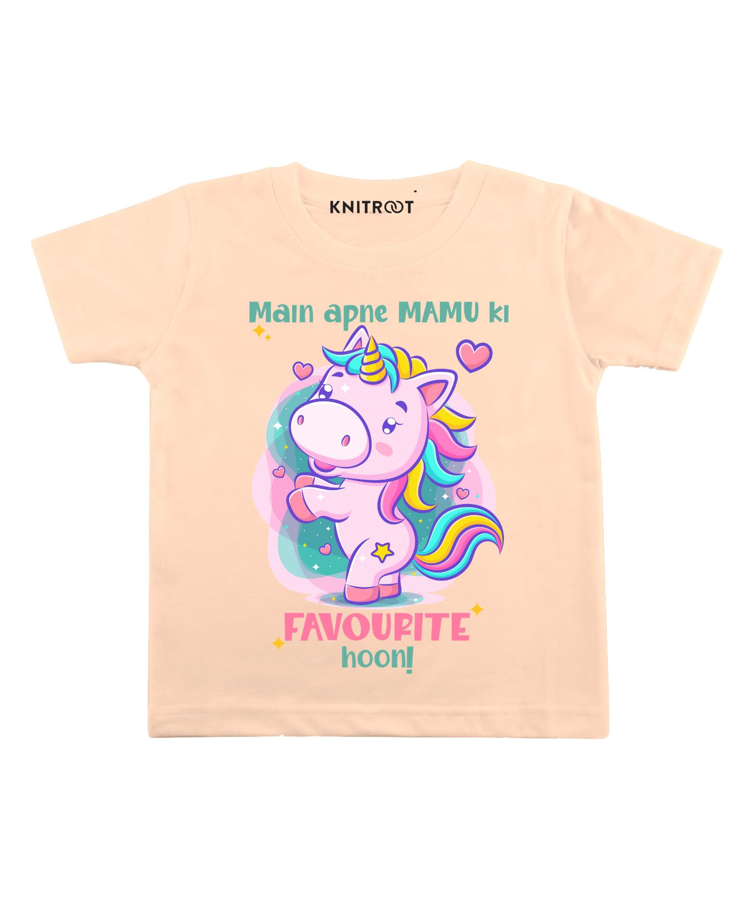 KNITROOT Half Sleeves Favourite Hoon Print Tee - Peach-image-36