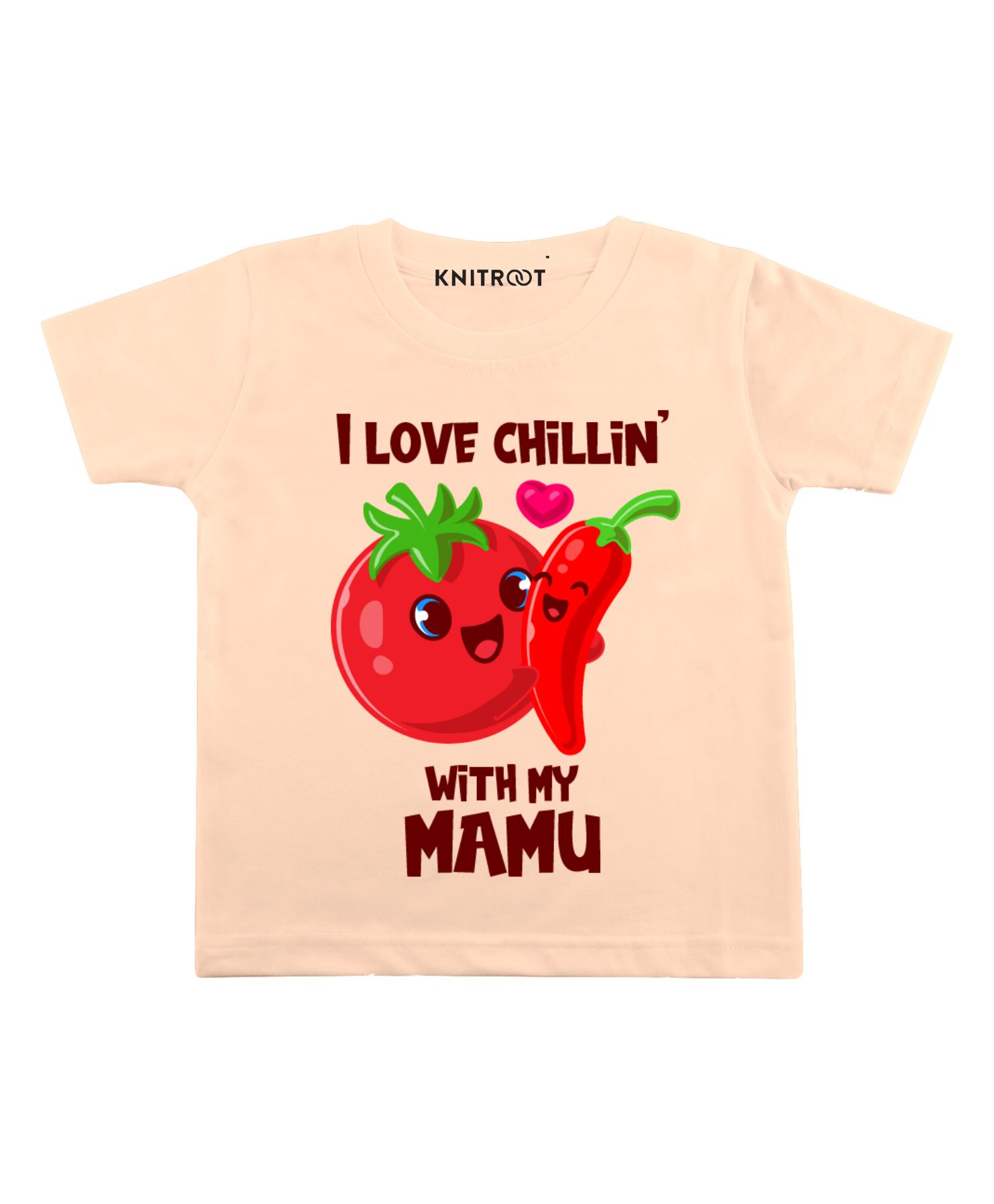 KNITROOT Half Sleeves Chilling With My Mamu Print Tee - Peach-picture-24
