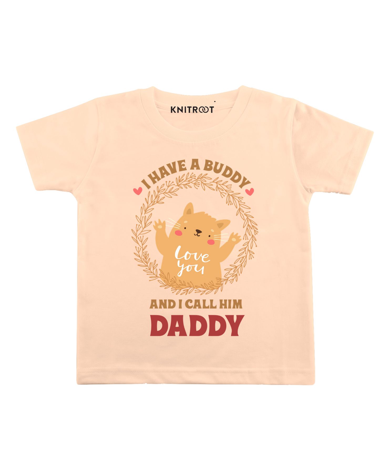 KNITROOT Have A Buddy Print Half Sleeves Tee - Peach-image-1