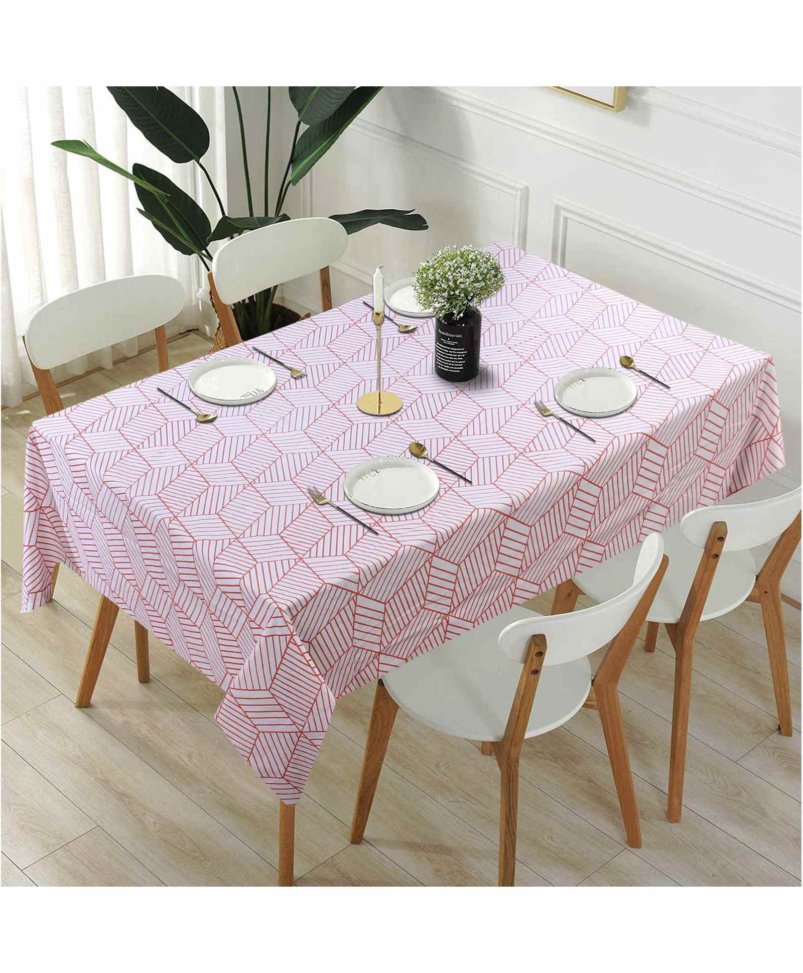Elementary Printed Stripes 100% Cotton 4 to 6 Seater Tablecloth - Pink-picture-19