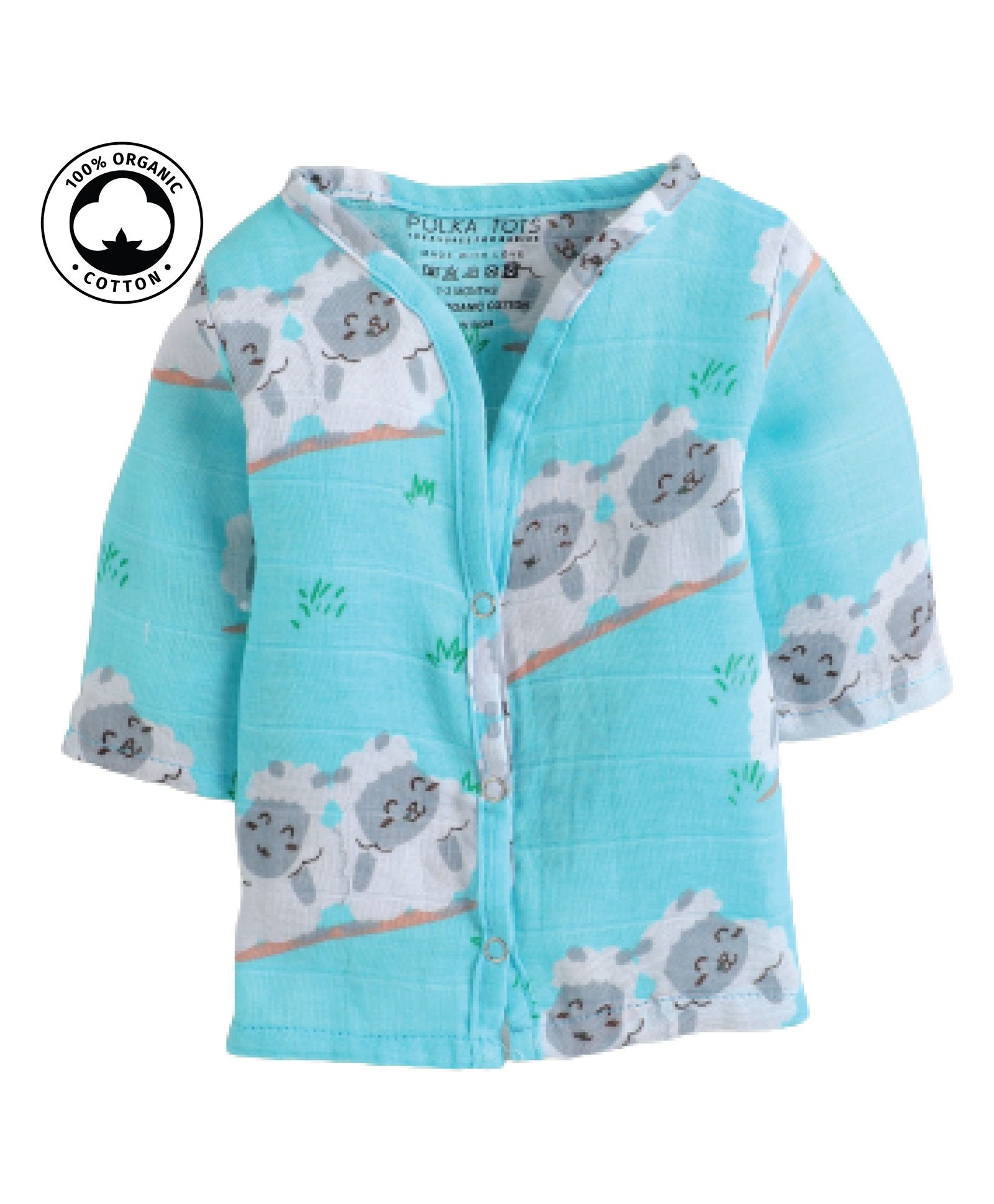 Polka Tots Organic Cotton Full Sleeves Sheep Print Vest - Blue-image-23