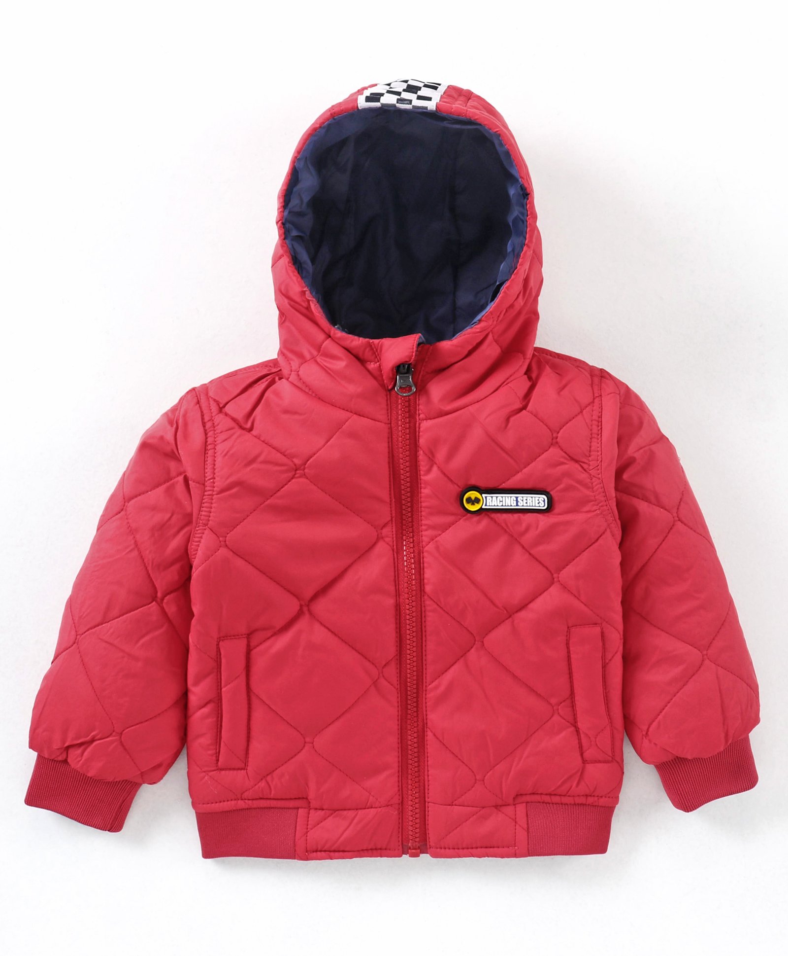 Babyhug Full Sleeves Reversible Jacket With Hood - Red-image-13