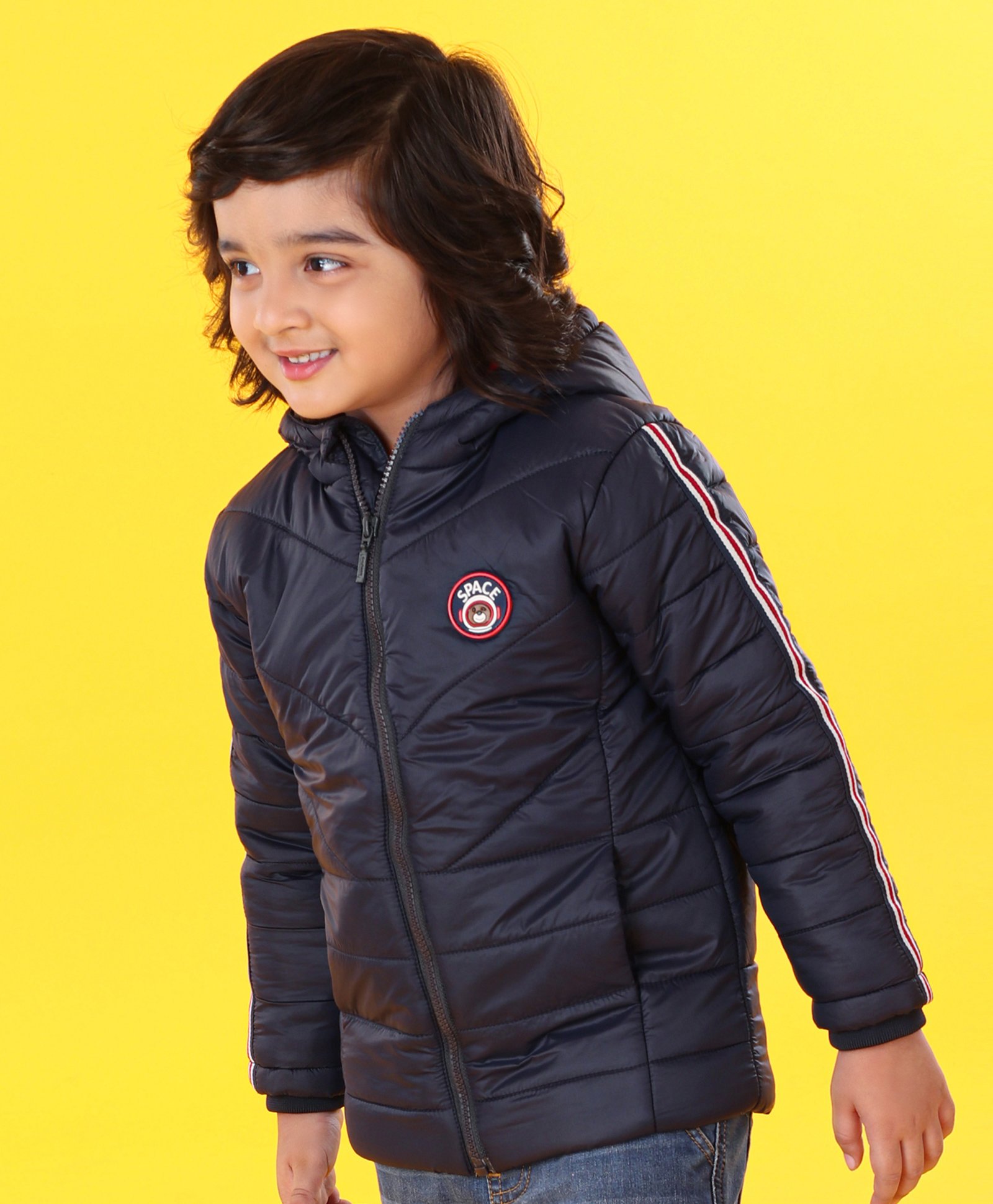 Babyhug Full Sleeves Striped Padded Jacket - Navy Blue-image-5