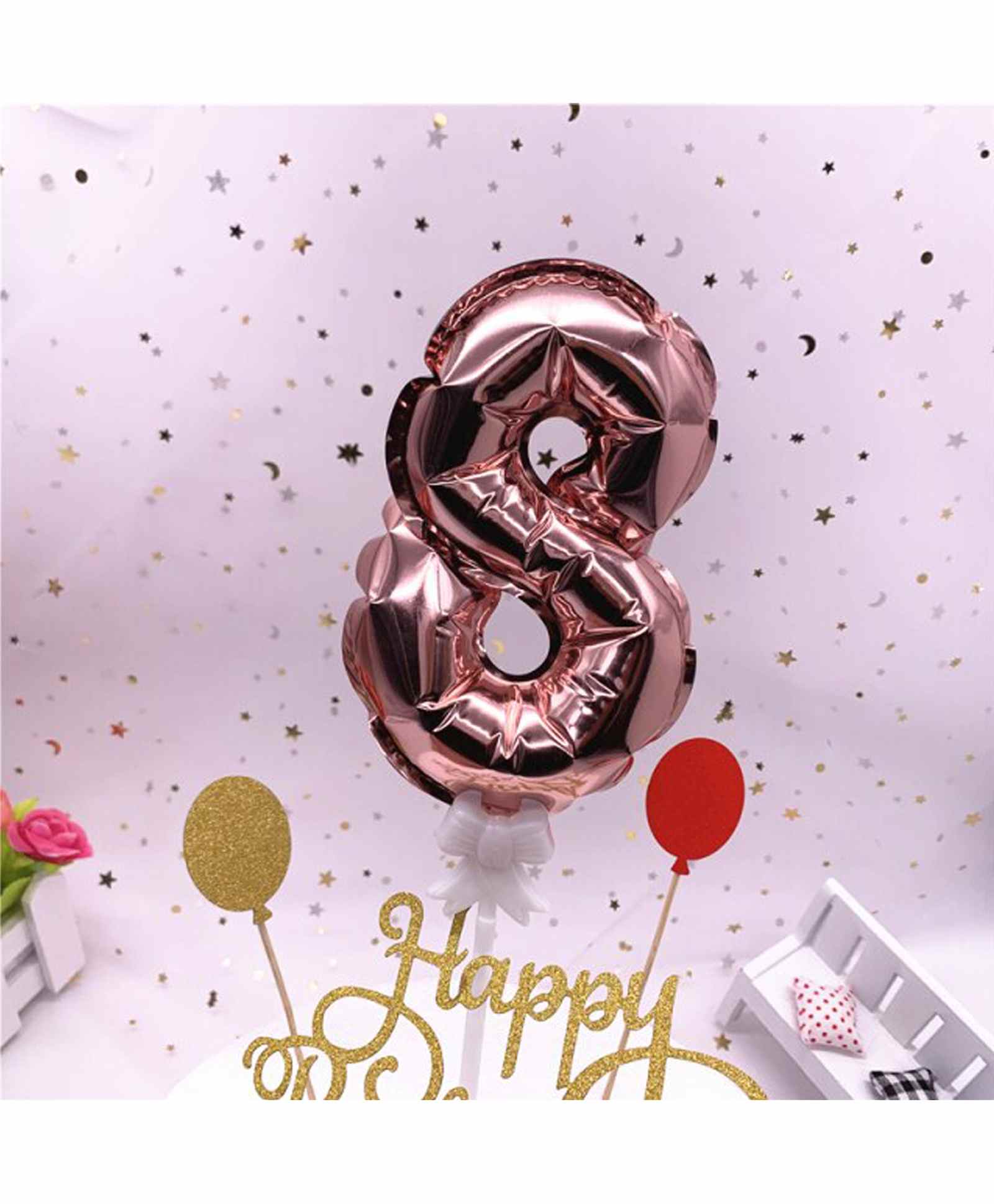 Amfin 8th Number Foil Balloon Cake Topper - Rose Gold-image-3