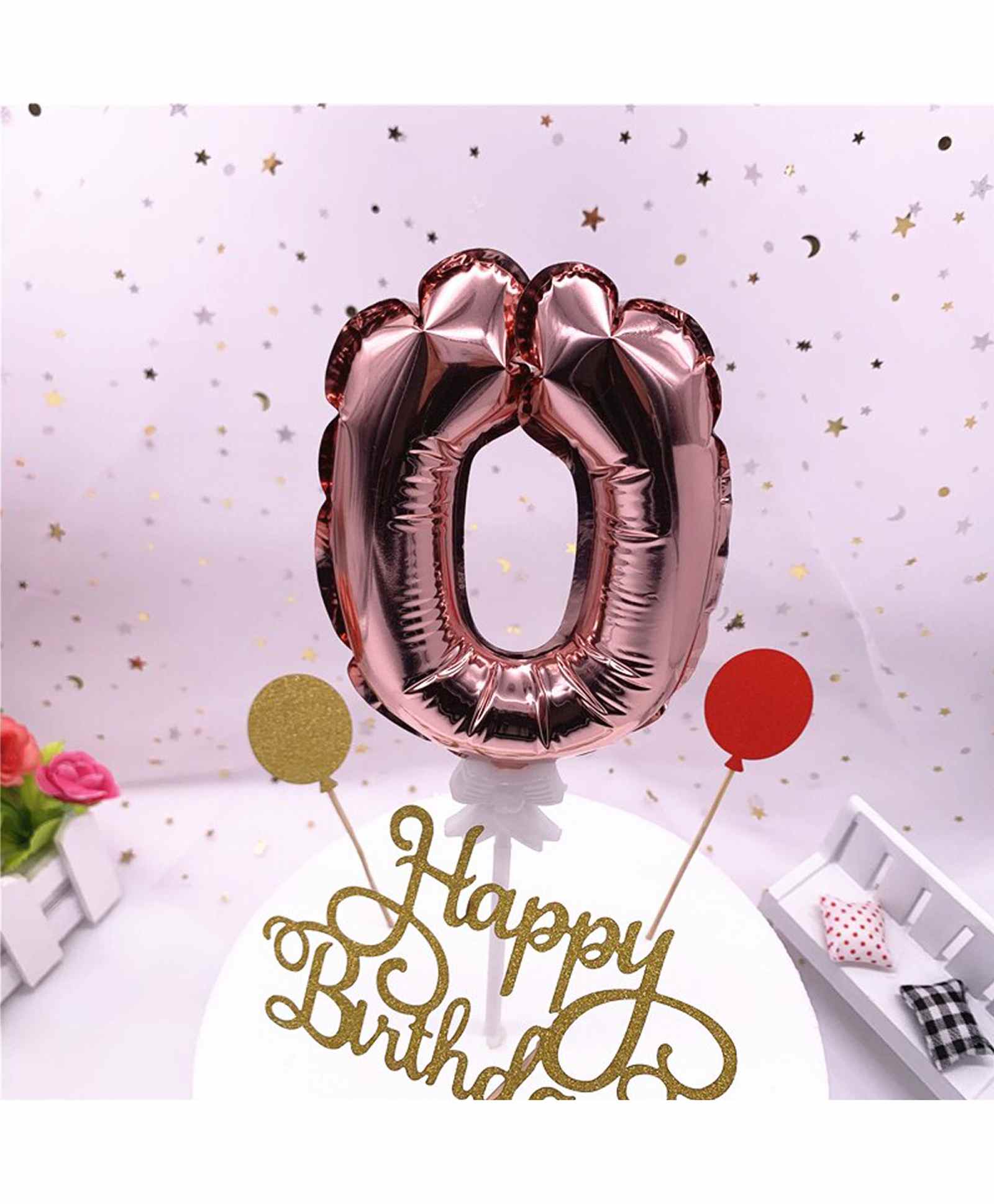 Amfin 0 Number Foil Balloon Cake Topper - Rose Gold-picture-20