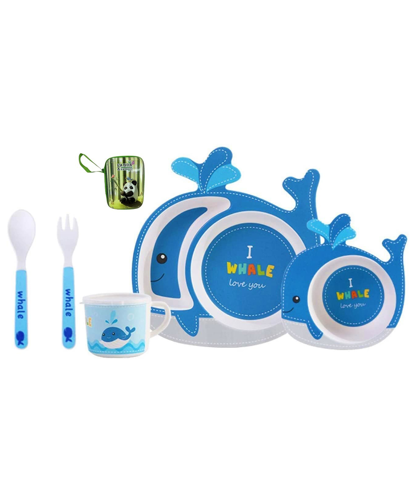 FunBlast Bamboo Fibre Whale Theme Dining Set of 5- Multicolor-picture-19