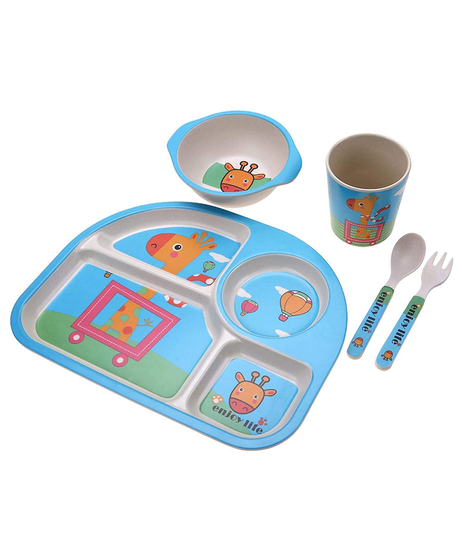 FunBlast Bamboo Fiber Feeding Set Giraffe Print Multicolour - 5 Pieces-image-13