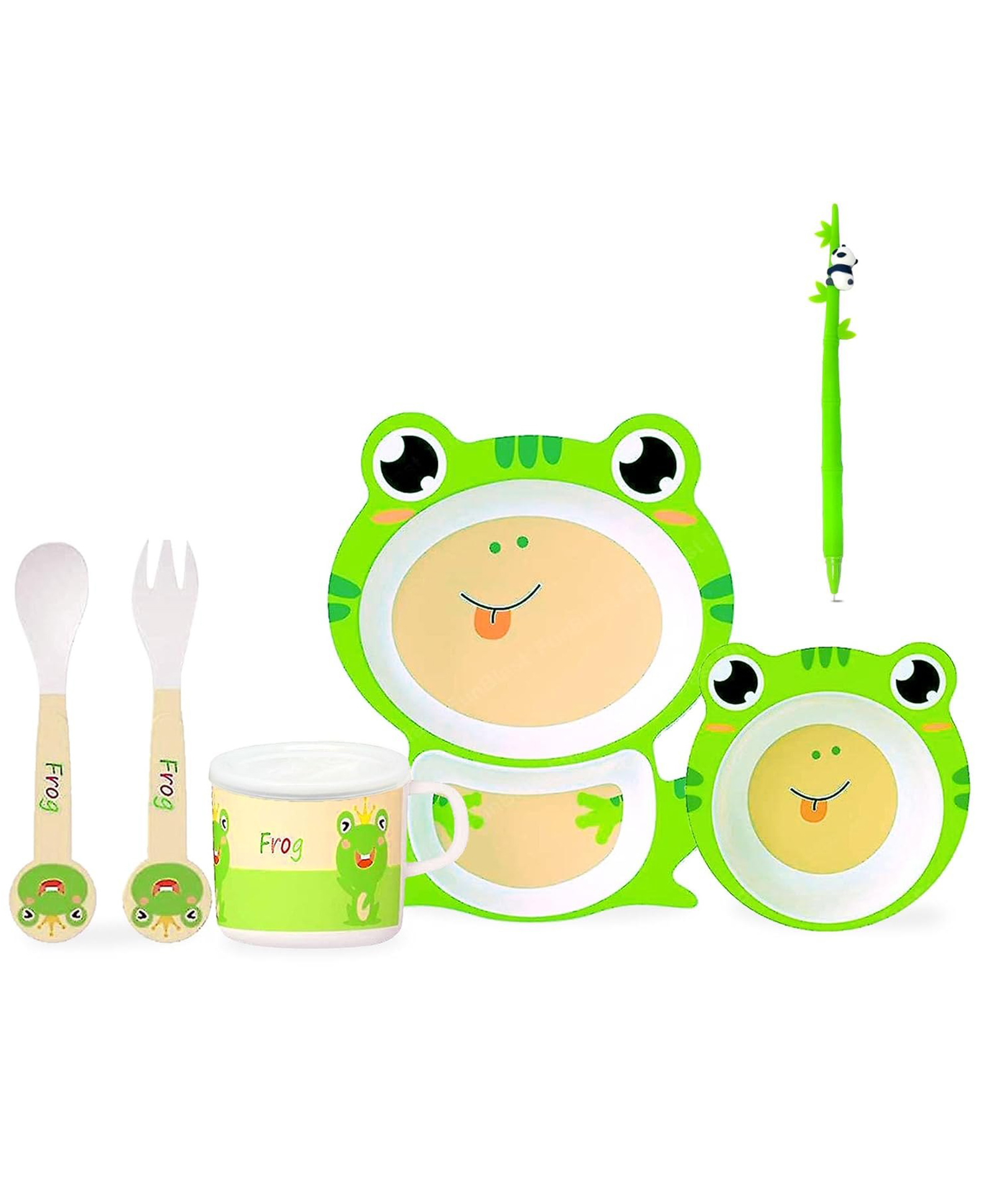 FunBlast Bamboo Fibre Frog Theme Dining Set of 5- Multicolor-picture-15