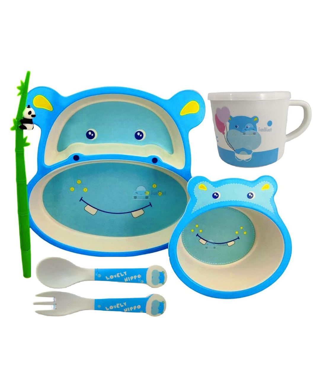 FunBlast Bamboo Fiber Feeding Set for Kids with Plate, Bowl, Cup, Spoon & Fork - 5 Pcs-image-32