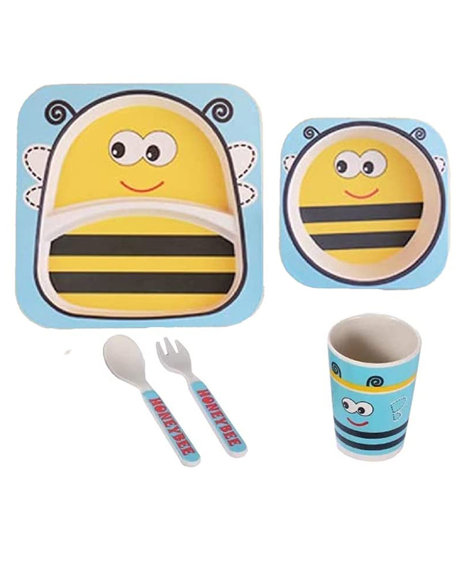FunBlast Bamboo Fiber Feeding Set Bee Print Multicolour - 5 Pieces-image-12
