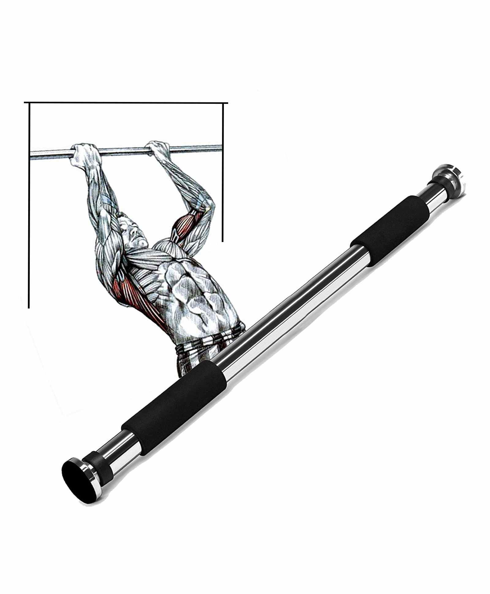 Strauss Adjustable Chin Up Door Bar - Silver Black