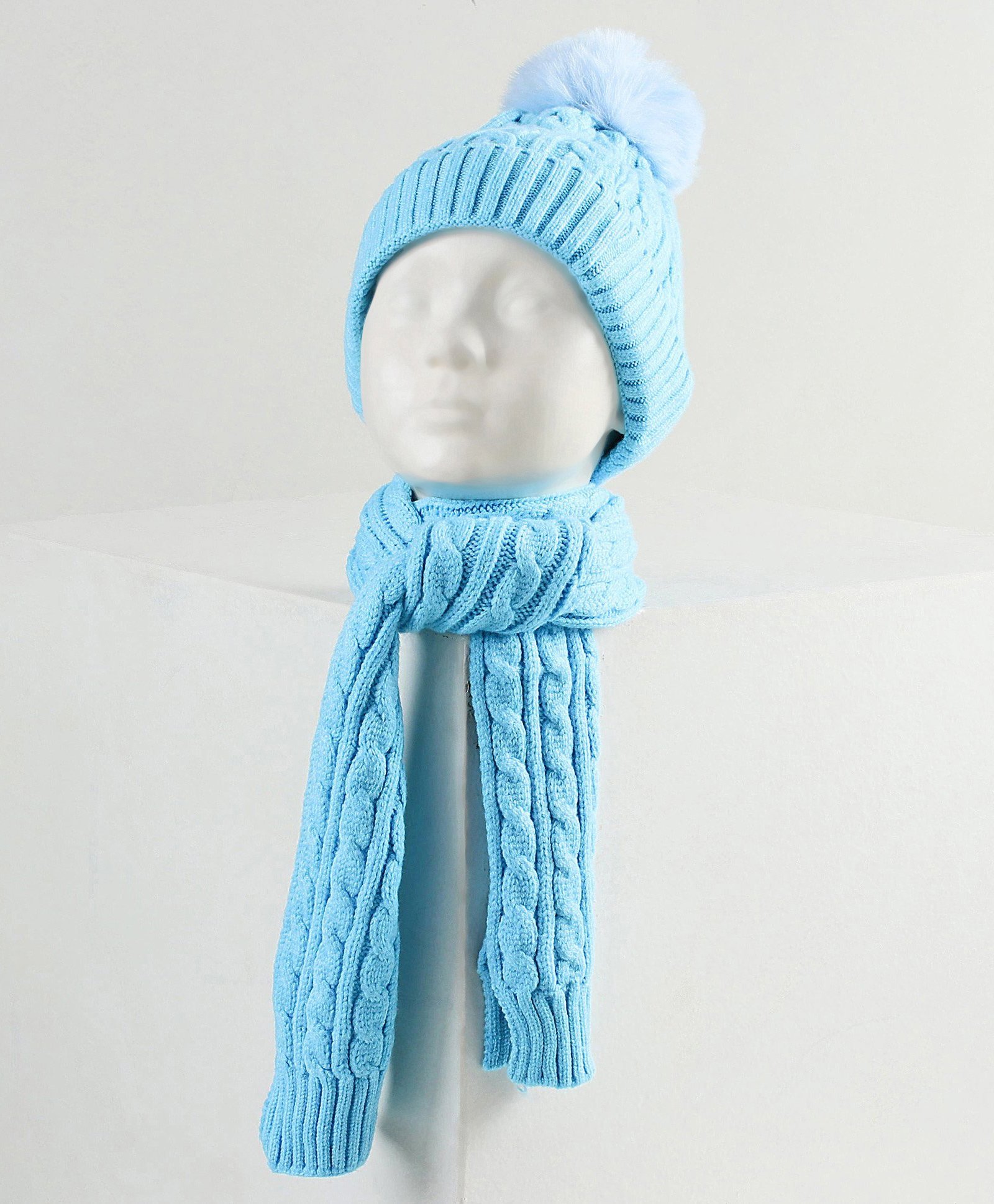 Babyhug Woollen Cap with Muffler Blue - Diameter 11 cm-picture-27