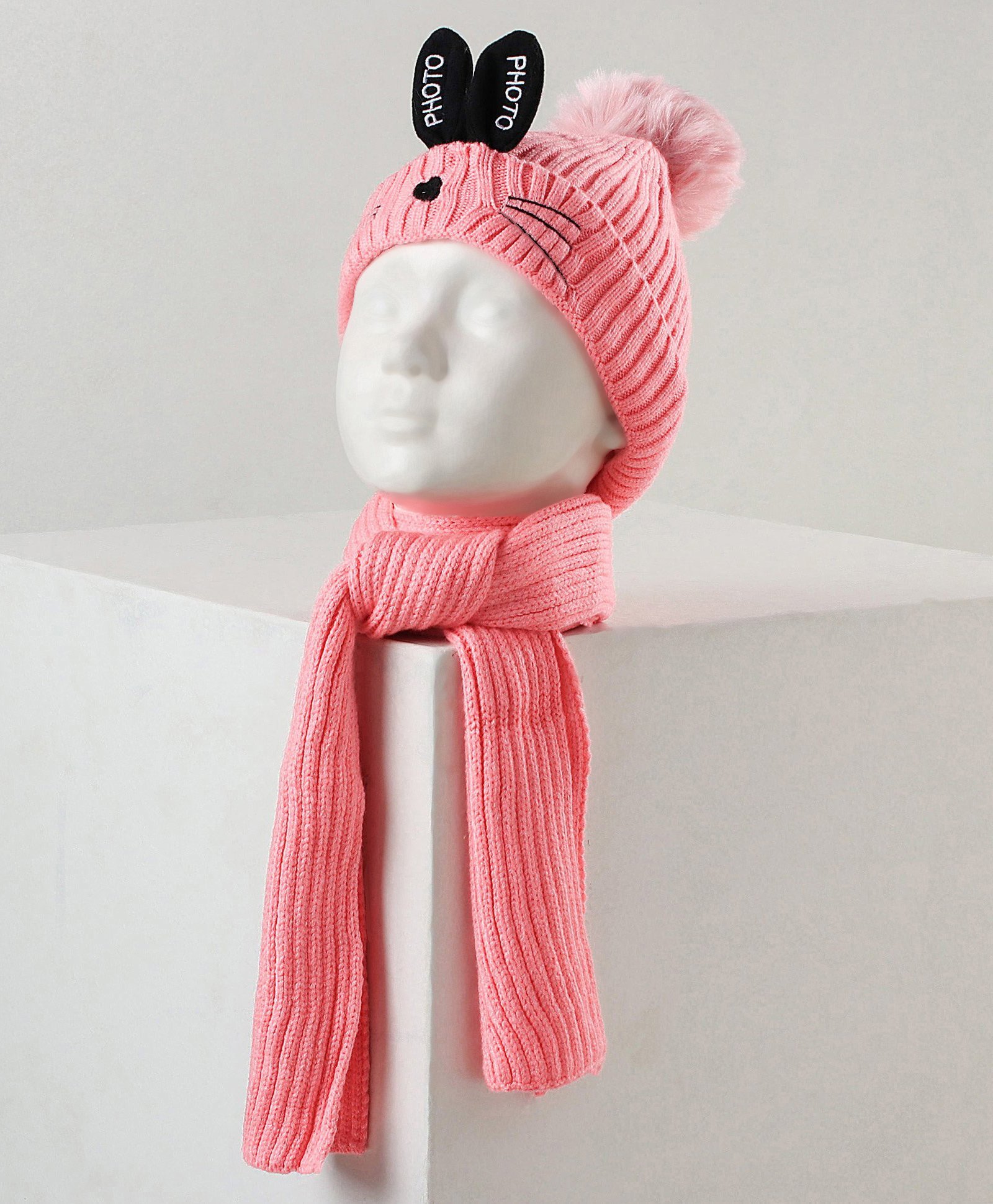 Babyhug Woollen Cap with Scarf Peach - Diameter 11 cm-image-20
