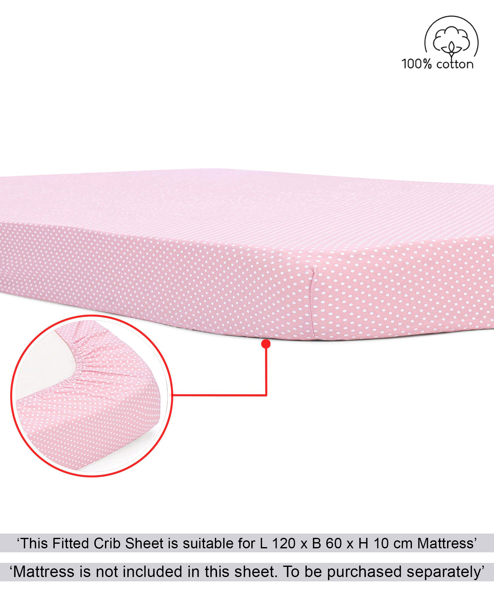 Babyhug Premium 100% Cotton Fitted Crib Sheet Pin Dots Regular - Peach-image-3