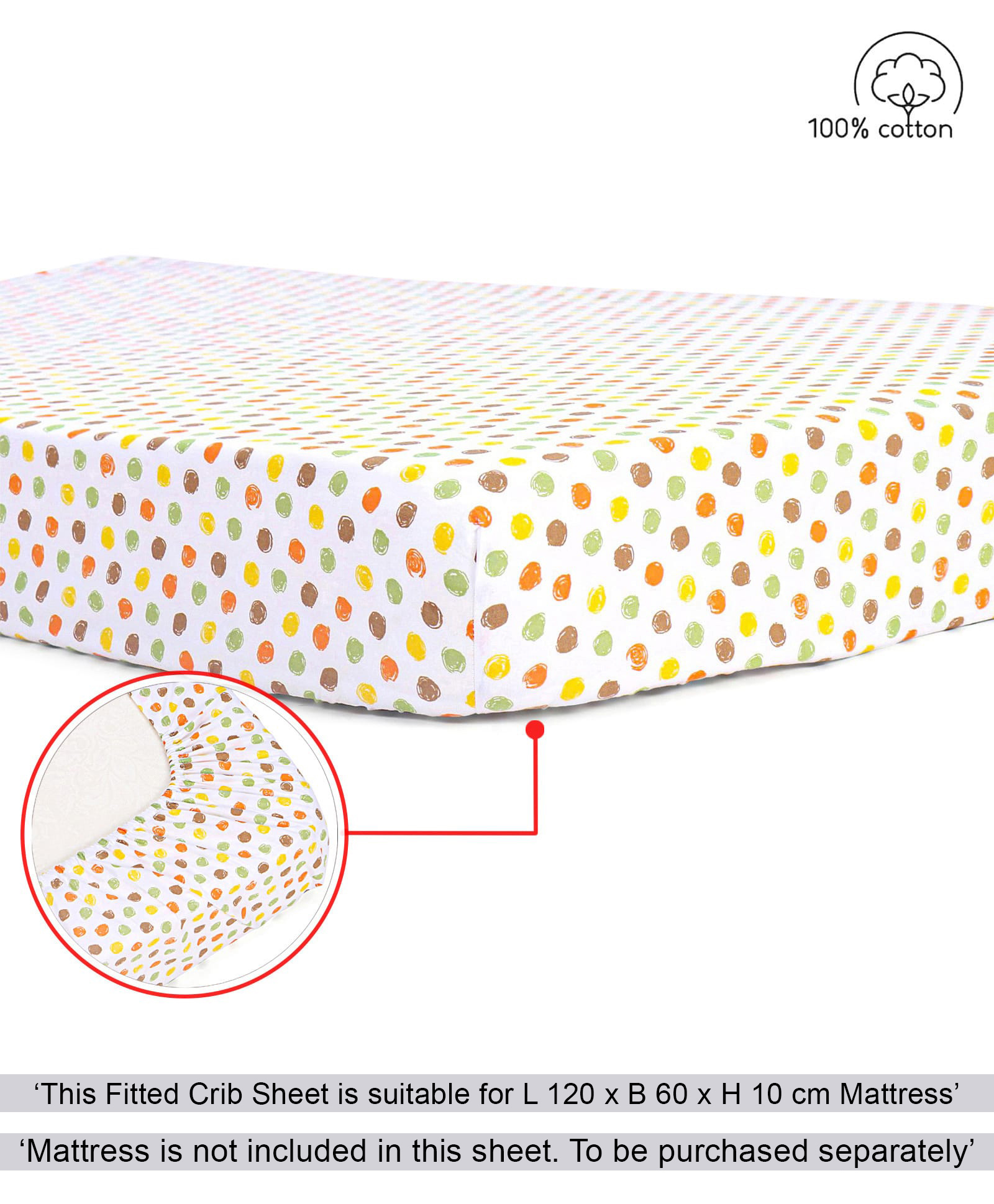 Babyhug Premium 100% Cotton Fitted Crib Sheet Polka Dots Regular - Multicolor-image-23