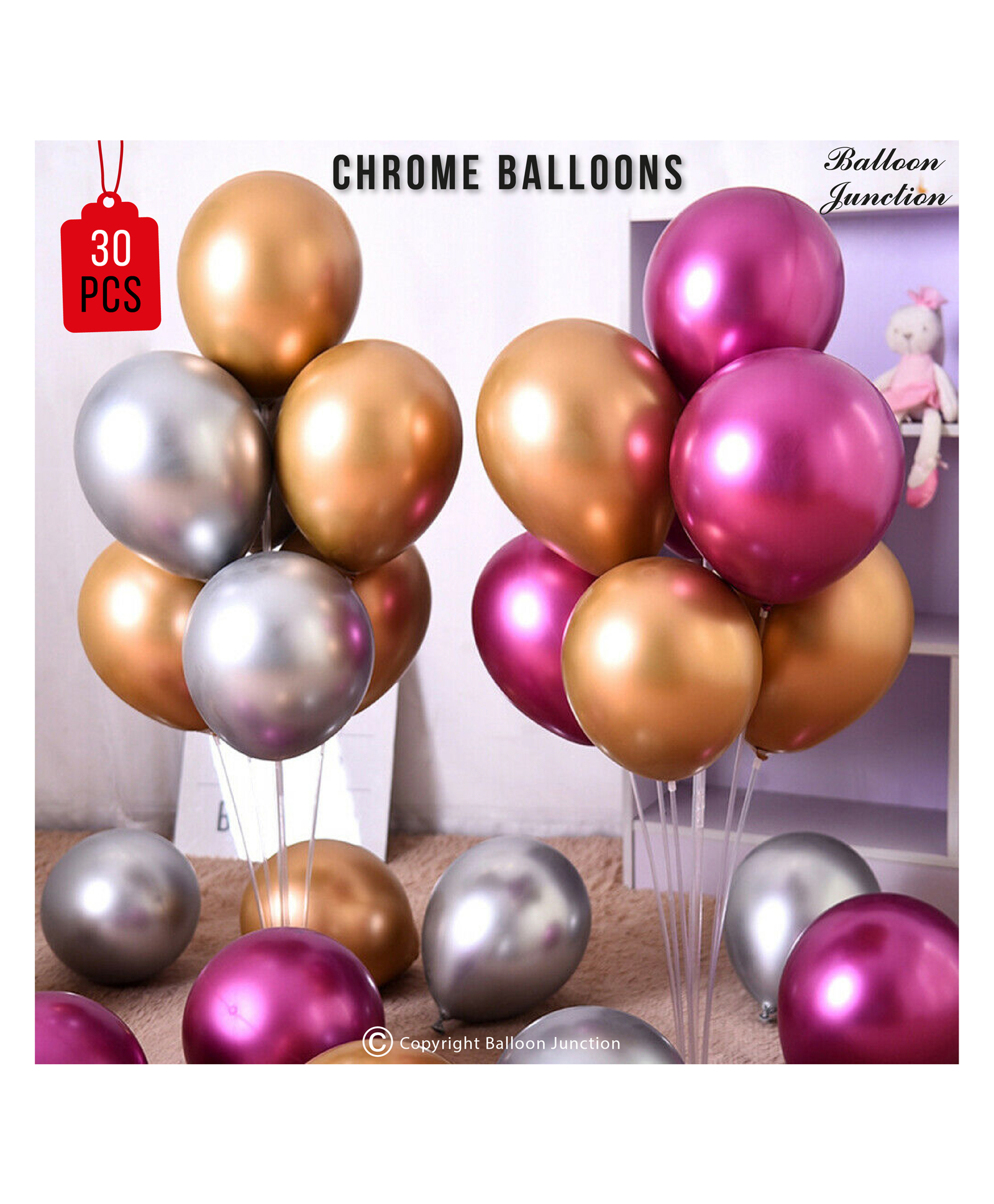 Balloon Junction Metallic Balloon Combo Pink Gold Silver - Pack of 30-image-43