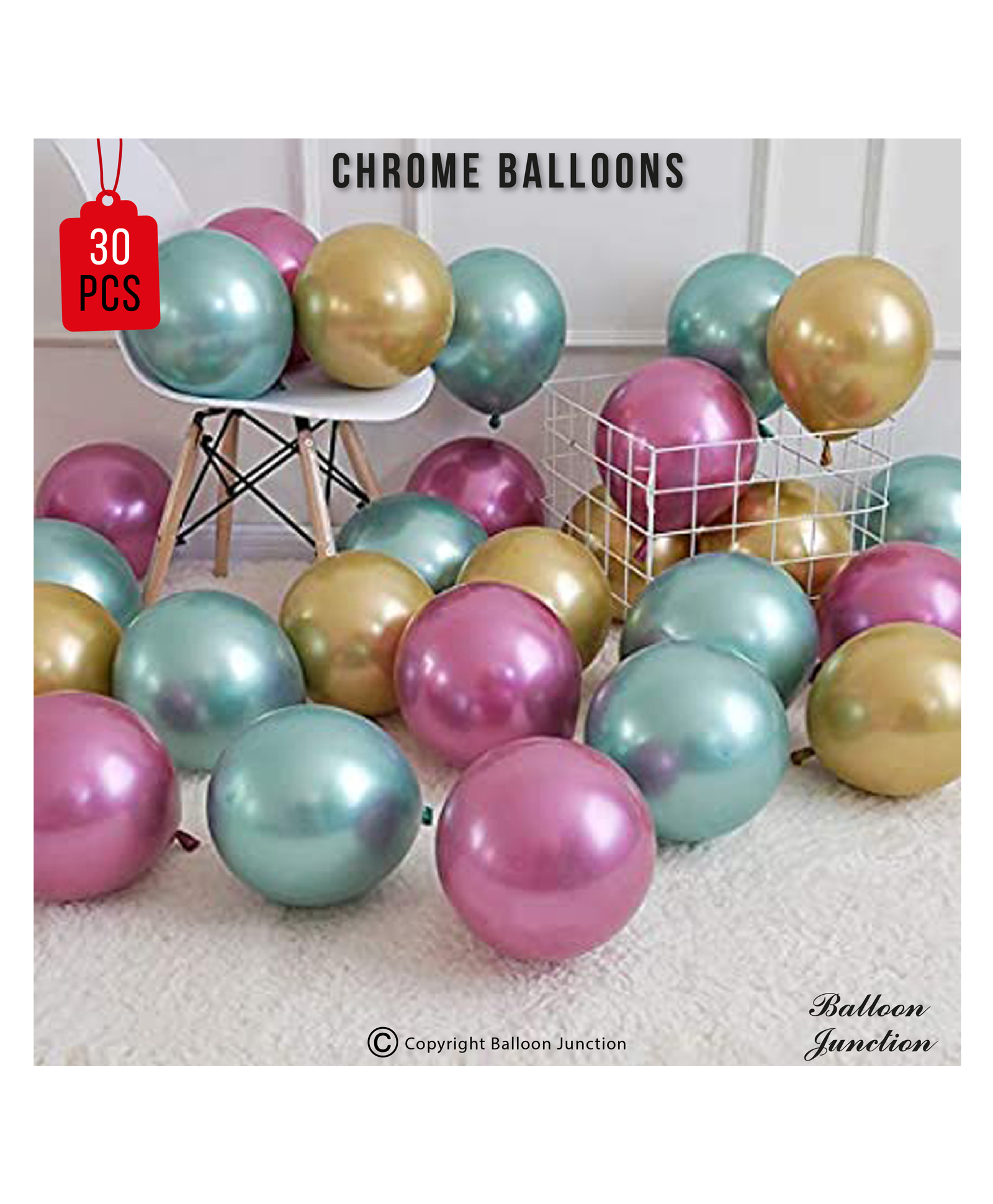 Balloon Junction Metallic Balloon Combo Pink Green Gold - Pack of 30-image-45