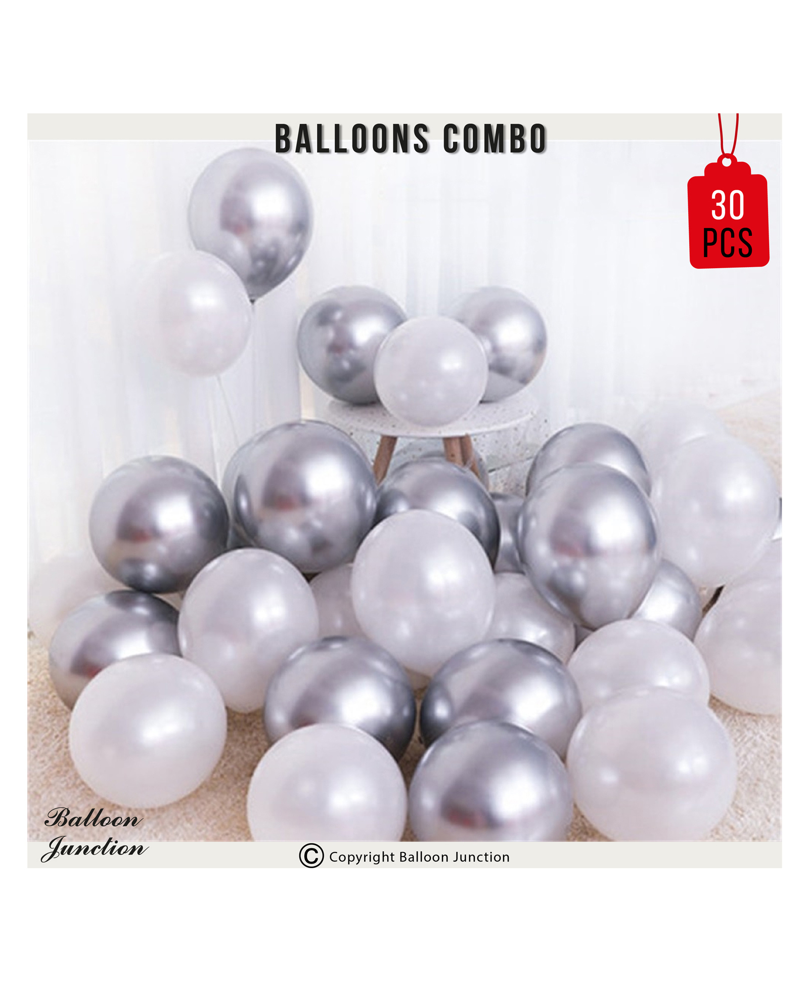 Balloon Junction Metallic Balloon Combo White Silver - Pack of 30-image-41