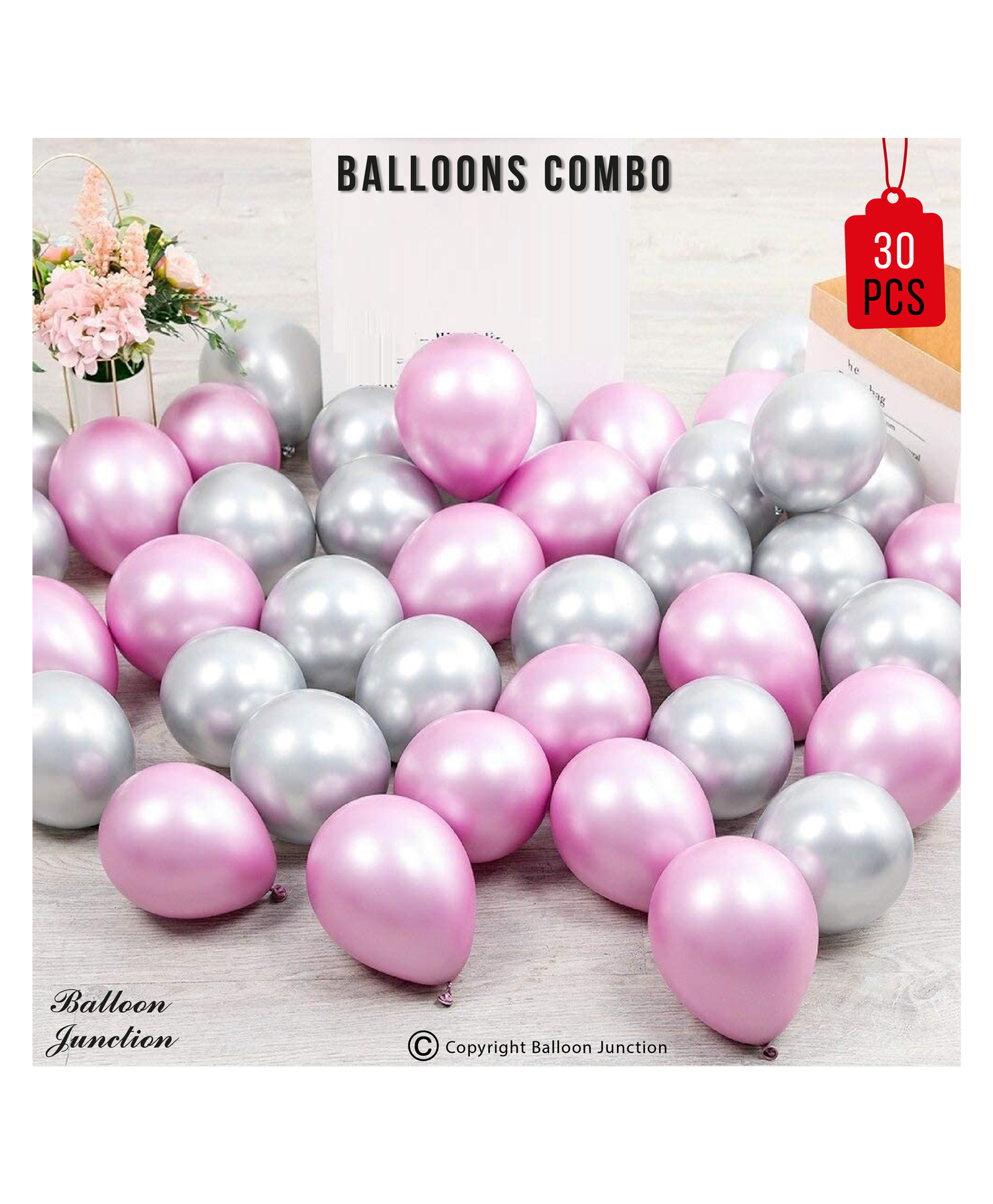 Balloon Junction Metallic Balloon Combo Pink Silver - Pack of 30-image-42