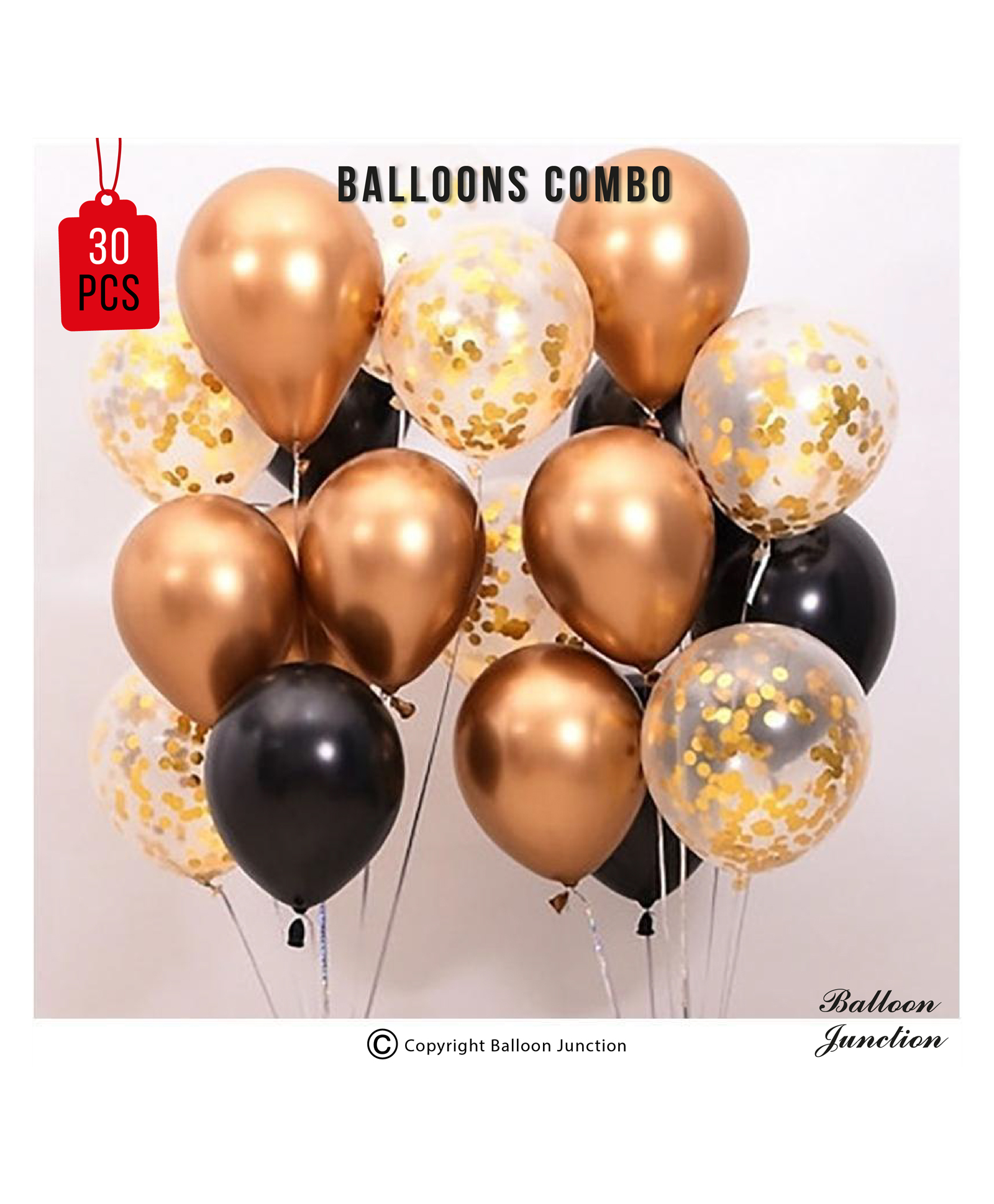 Balloon Junction Metallic & Confetti Balloon Combo Gold Black - Pack of 30-image-37