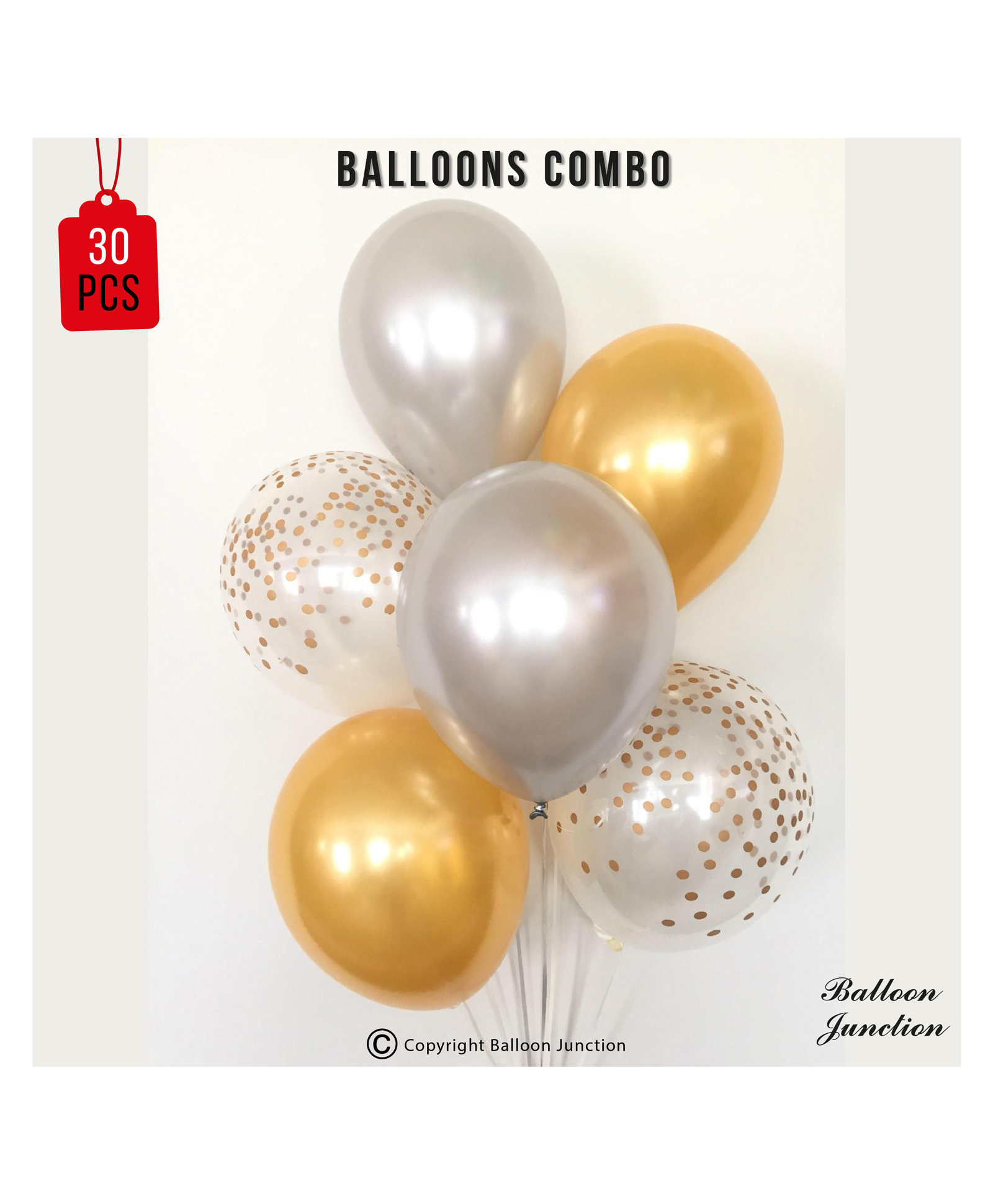 Balloon Junction Metallic & Confetti Balloon Combo Gold Silver - Pack of 30-image-40
