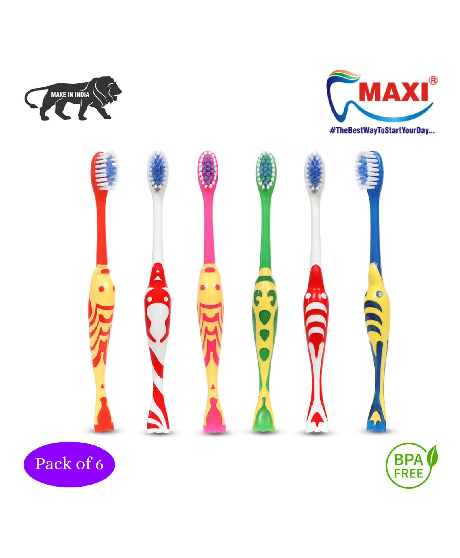 Maxi Goldie Junior Toothbrush Pack of 6 - Multicolour-image-28