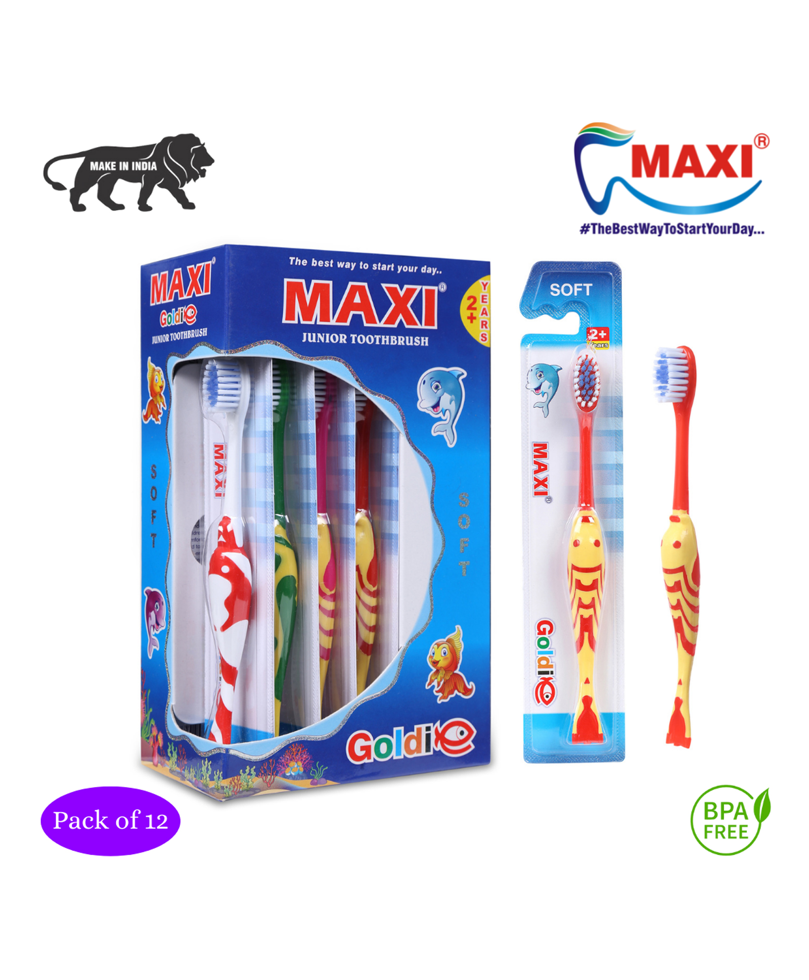 Maxi Goldie Junior Toothbrush Pack of 12 - Multicolour-picture-15
