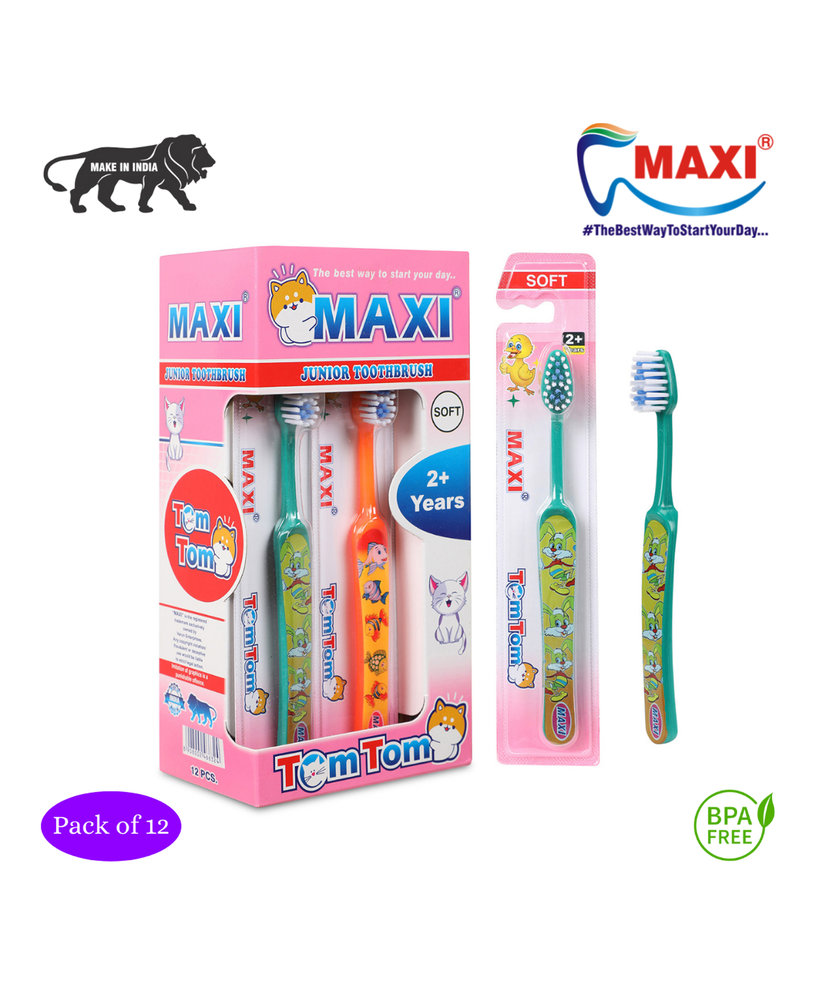 Maxi TomTom Junior Toothbrush Pack of 12  - Multicolour-image-47