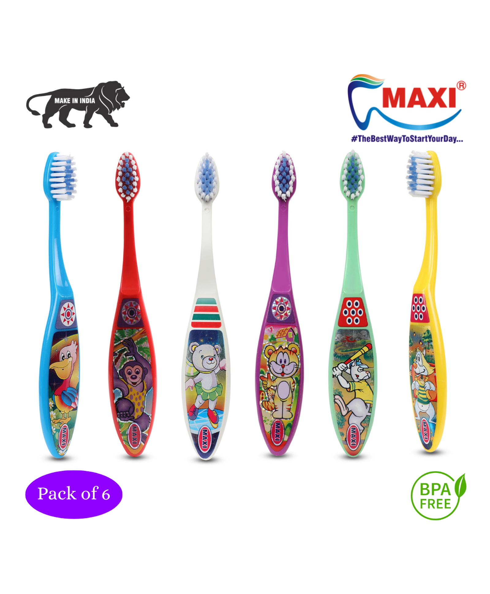 Maxi Toffee Junior Toothbrush Pack of 6 - Multicolour-image-24