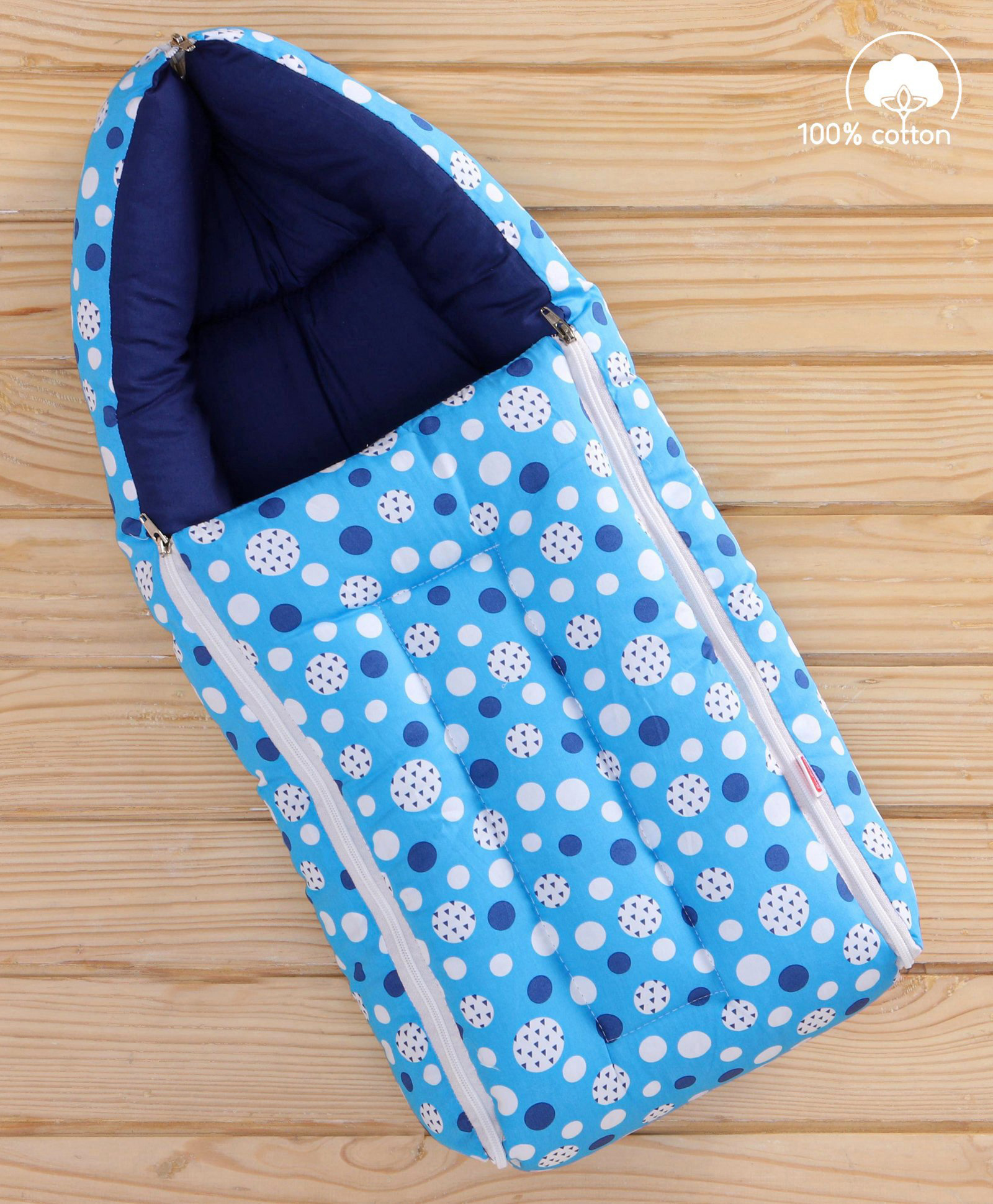 Babyhug 100% Cotton Sleeping Bag cum Carry Nest Polka Dots - Blue-image-14