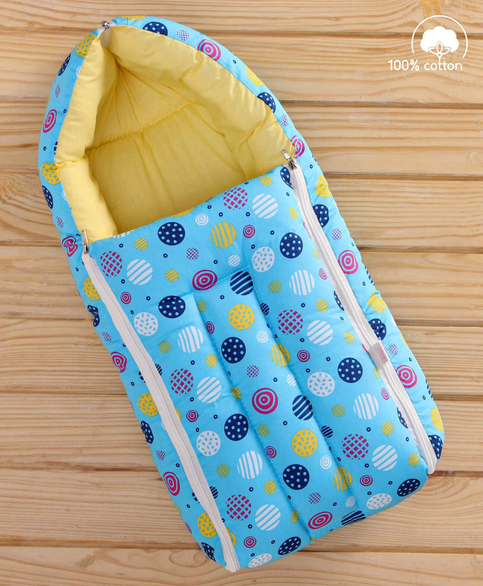 Babyhug 100% Cotton Sleeping Bag cum Carry Nest Circle Print - Blue-image-43