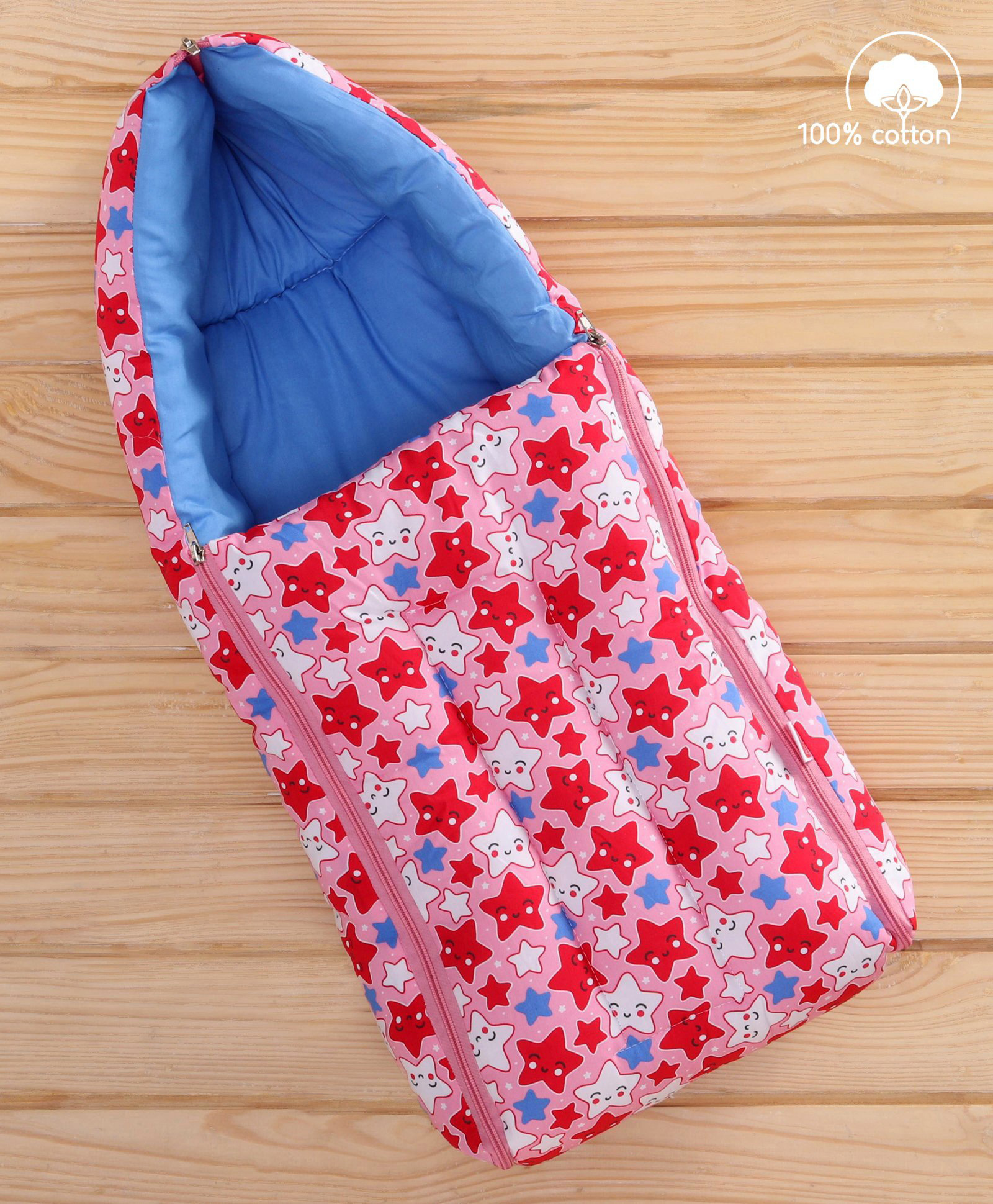 Babyhug 100% Cotton Sleeping Bag cum Carry Nest Stars Print - Pink-image-42