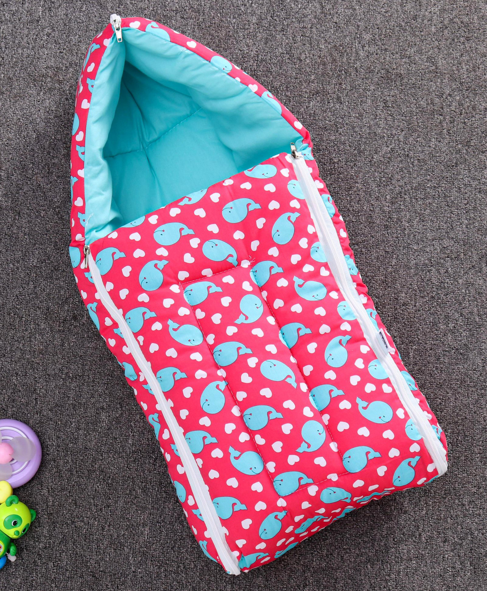 ZOE Cotton Sleeping Bag cum Carry Nest Dolphin Print - Pink-image-13