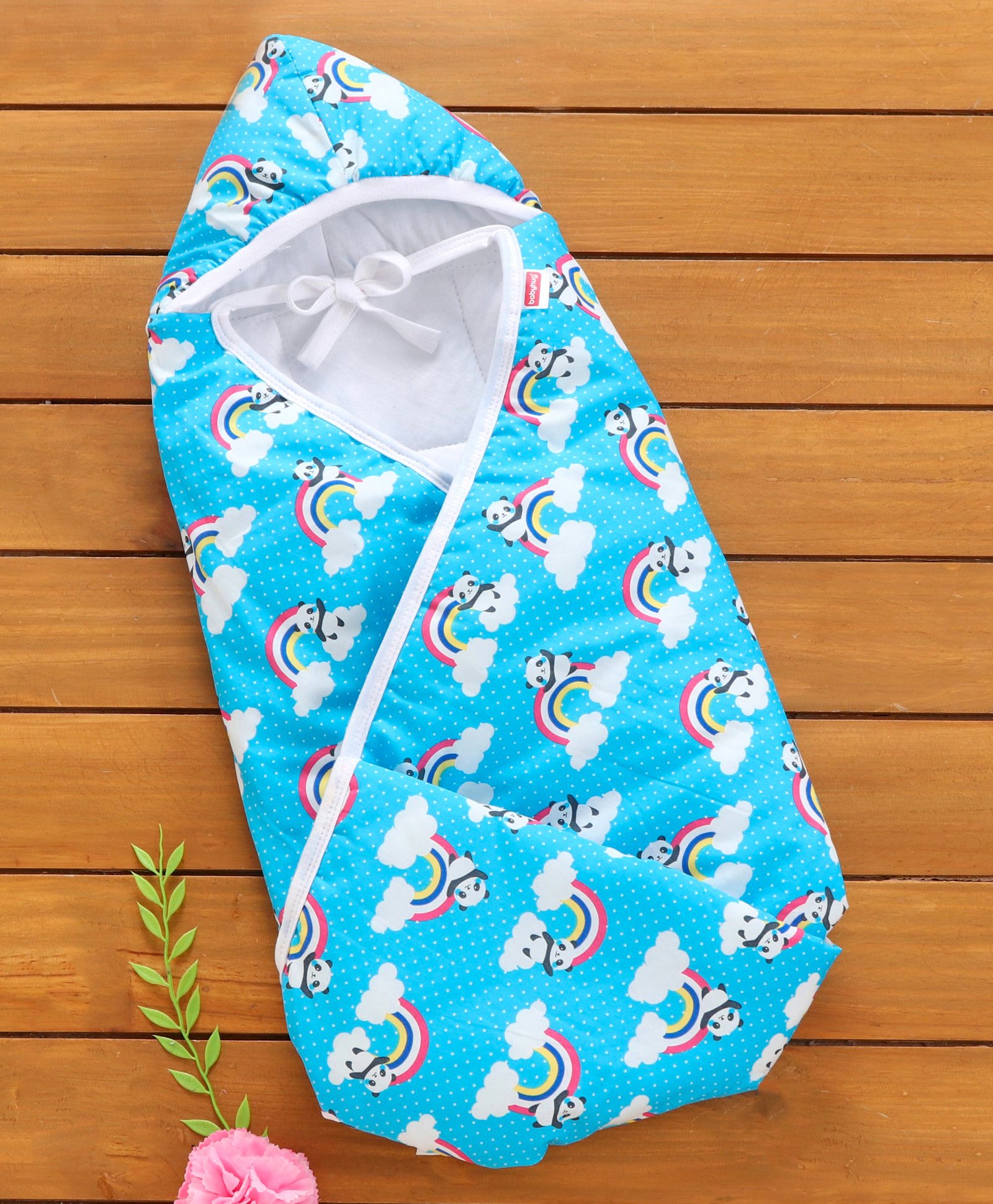 Babyhug 100% Cotton Hooded Quilted Wrapper Panda Print - Blue-picture-19