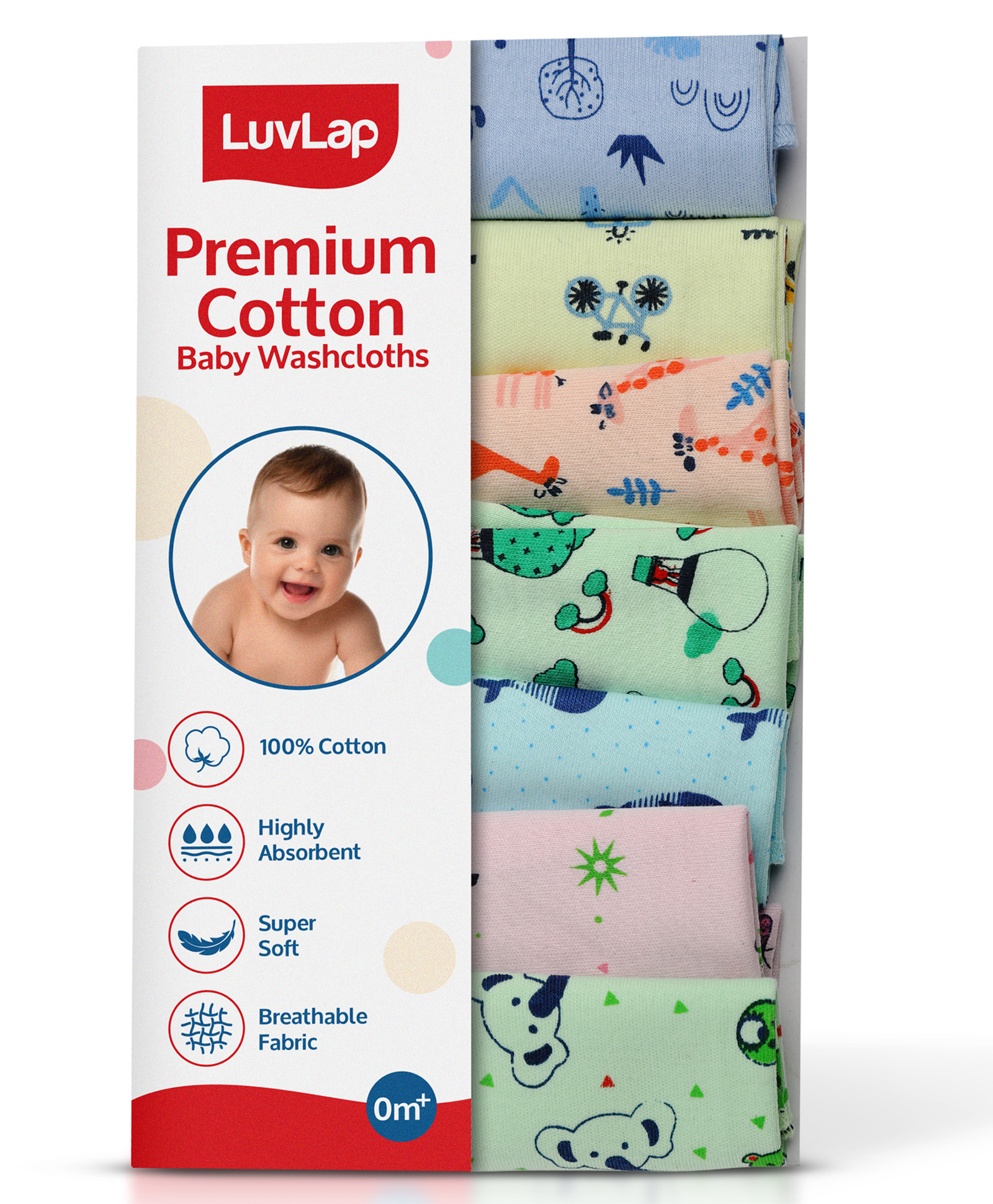 Luvlap Cotton Wash Clothes Pack of 7 - Multicolour (Colour May Vary)-picture-47