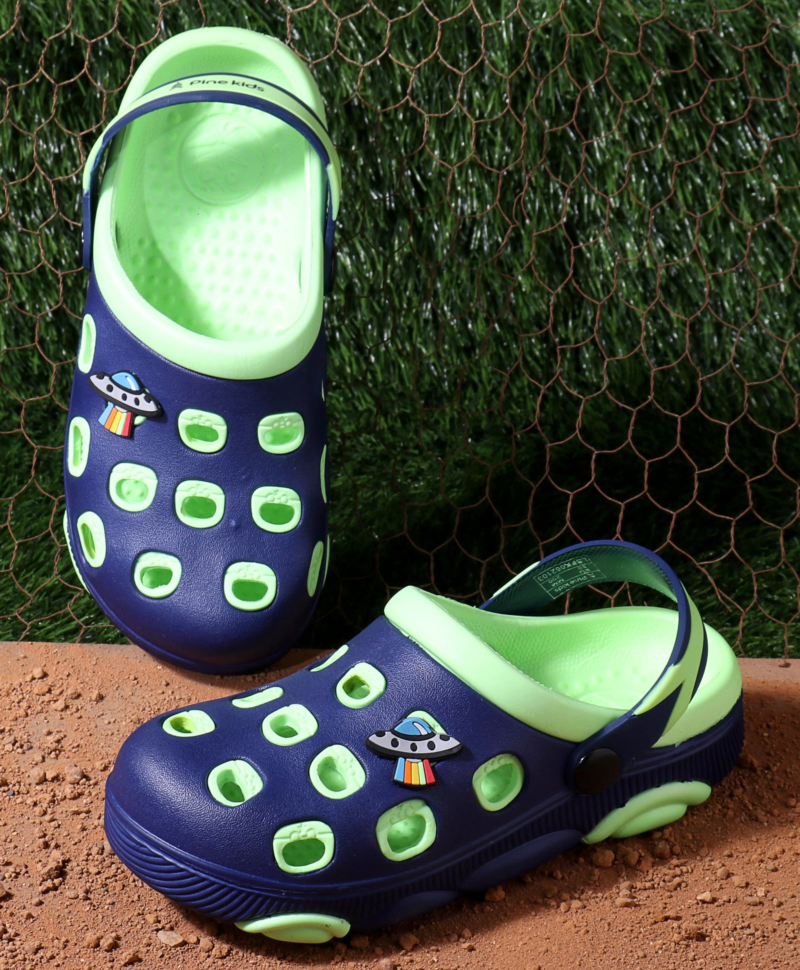 Pine Kids Clogs Spaceship Patch - Blue