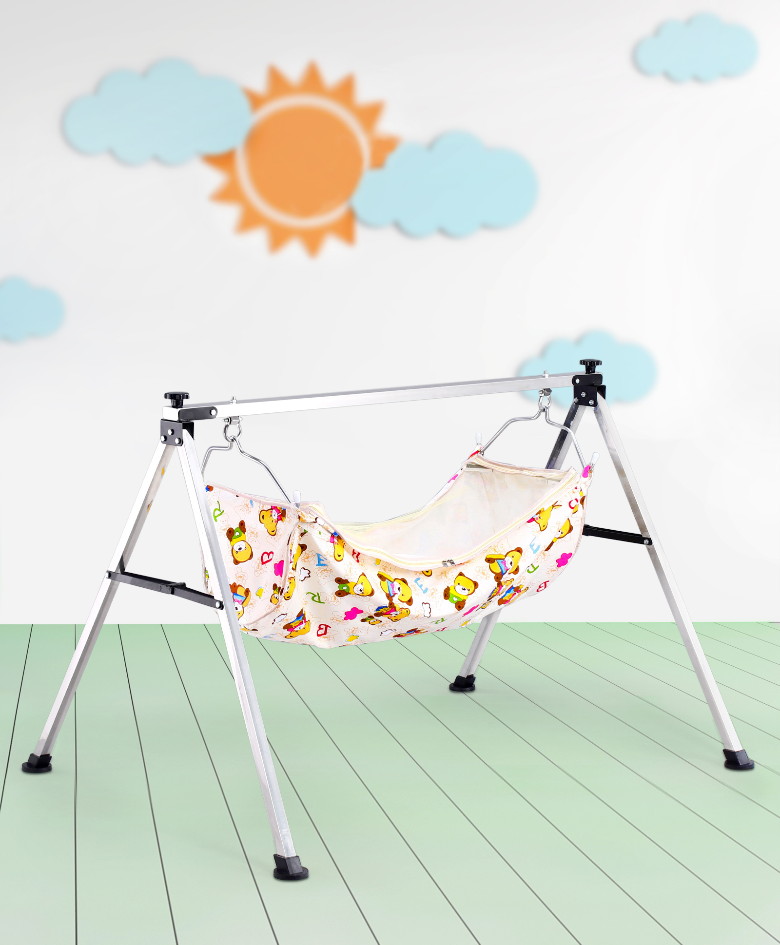 fab n funky Foldable Cradle With U Shape Hammock - Cream-picture-17