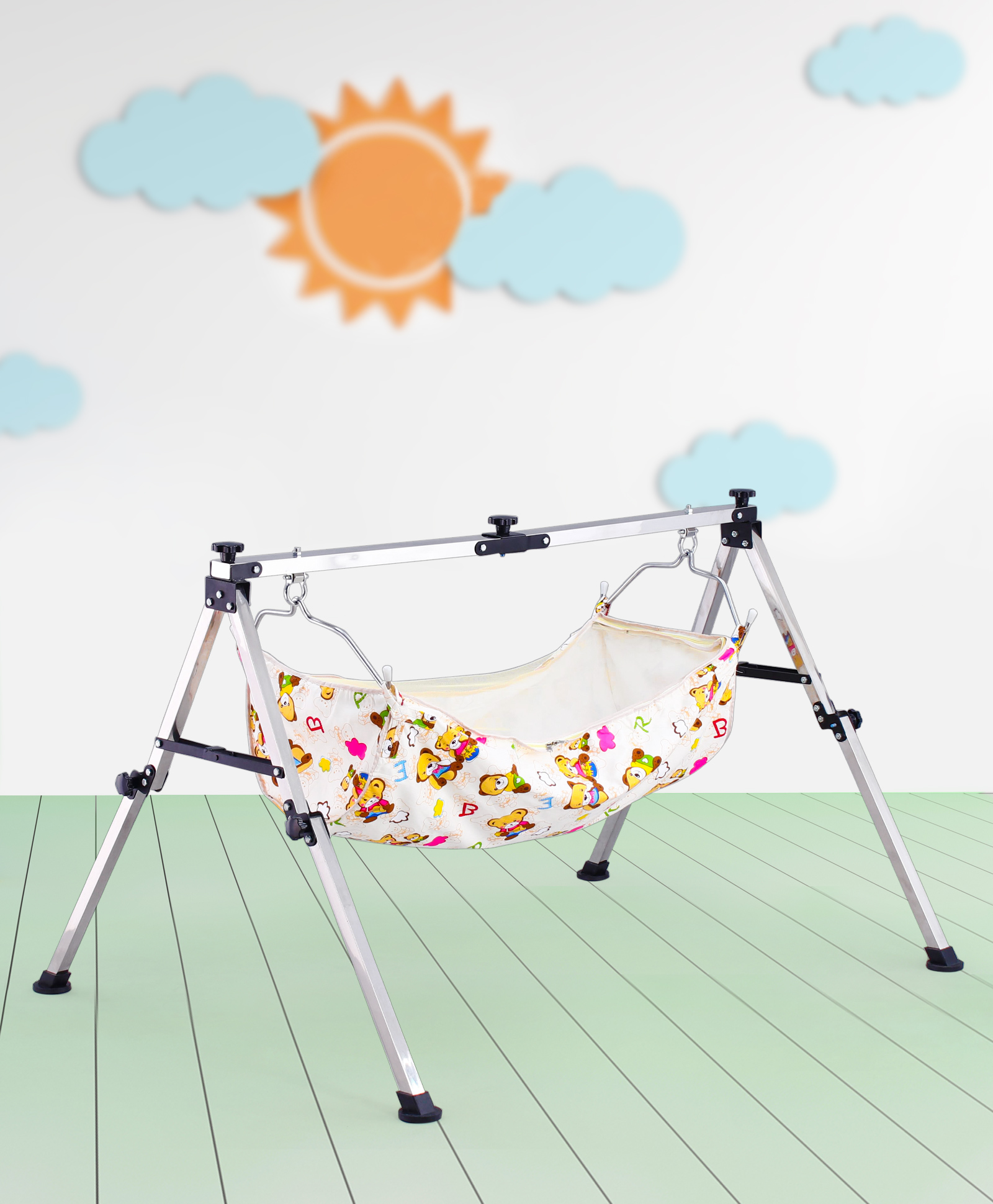 fab n funky Foldable Cradle With U Shape Hammock - Cream-picture-13