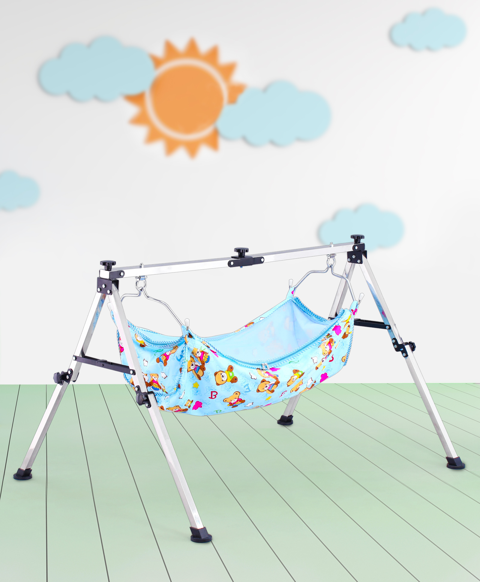fab n funky Foldable Cradle With U Shape Hammock - Blue-picture-12