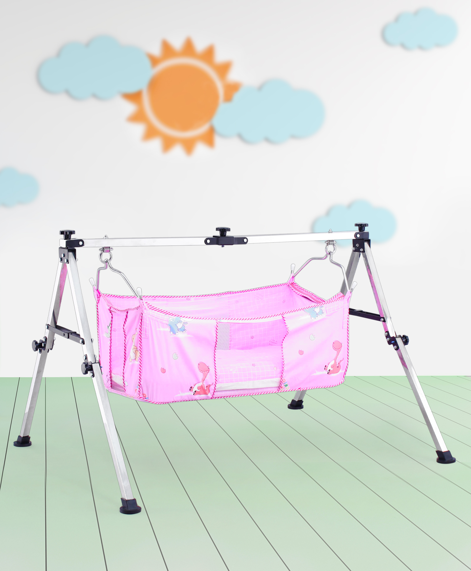 fab n funky Foldable Cradle With Square Hammock - Pink-picture-14