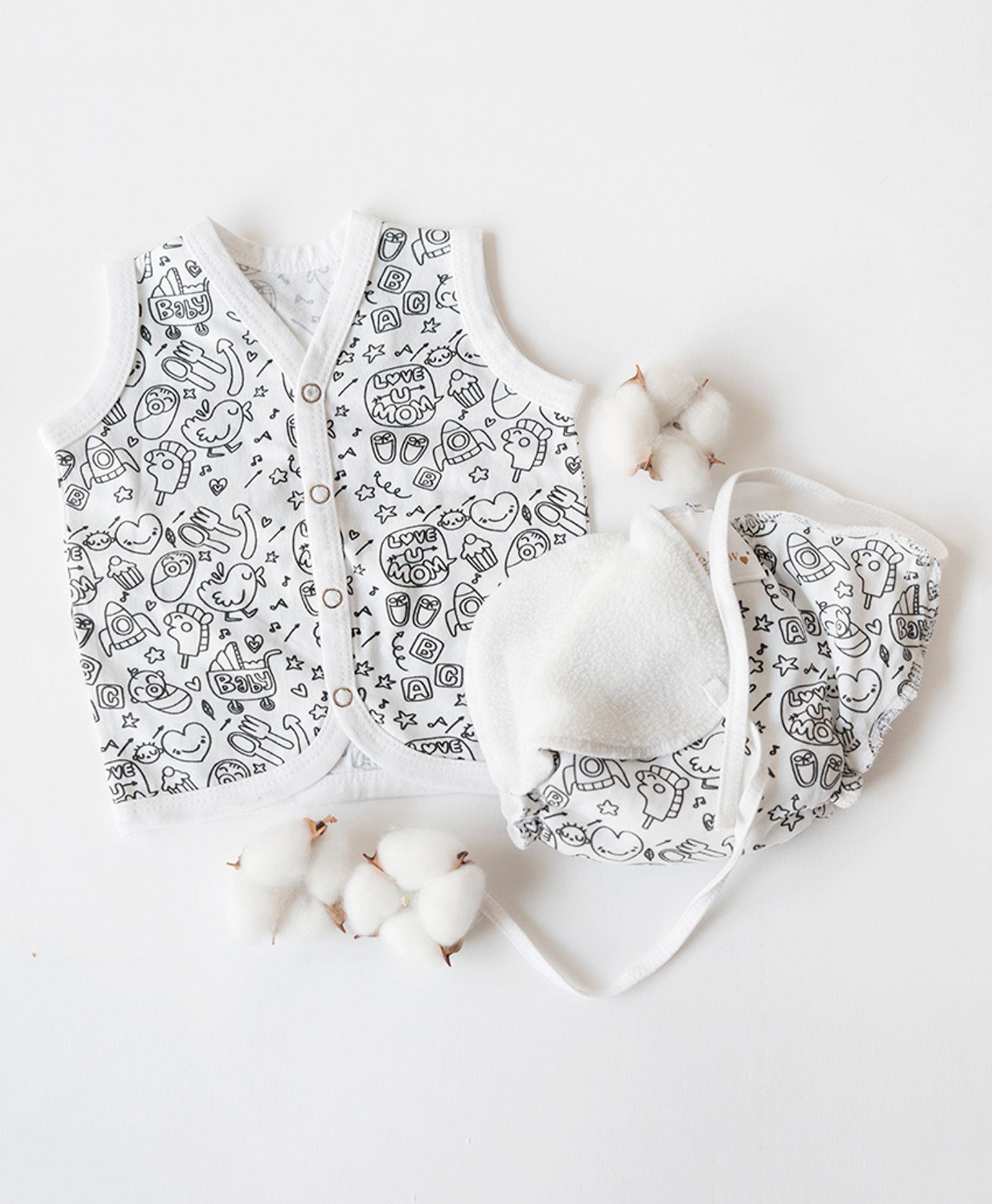 Yellow Doodle Vest and stay-dry Nappy Set - Love You Mom - Black White-image-9