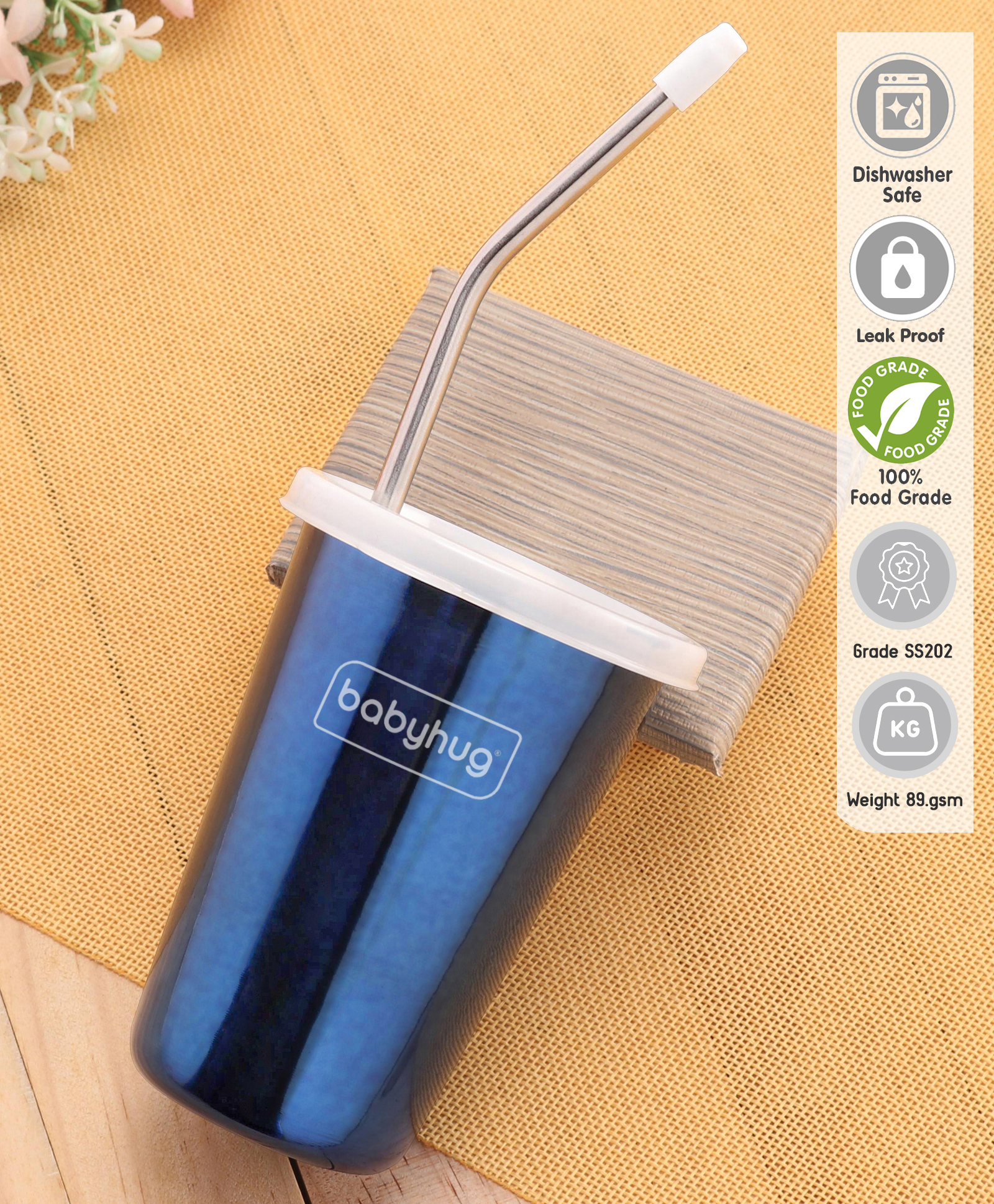Babyhug Stainless Steel Tumbler With Airtight Lids & Straw Blue - 300 ml-picture-15