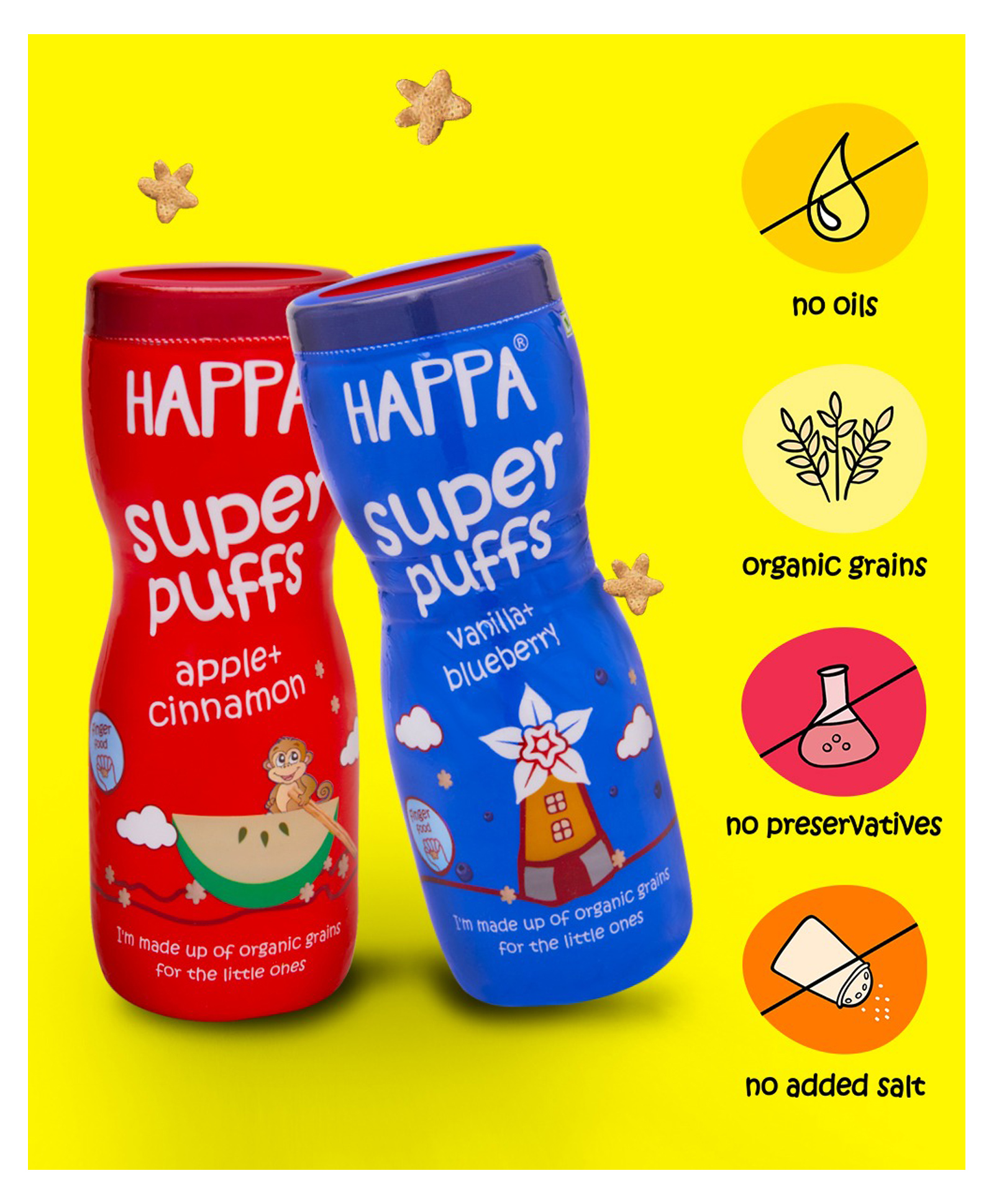 Happa Organic Multigrain Apple Cinnamon And Vanilla Blueberry Melts Super Puffs Pack of 2 - 40 gm Each-picture-13