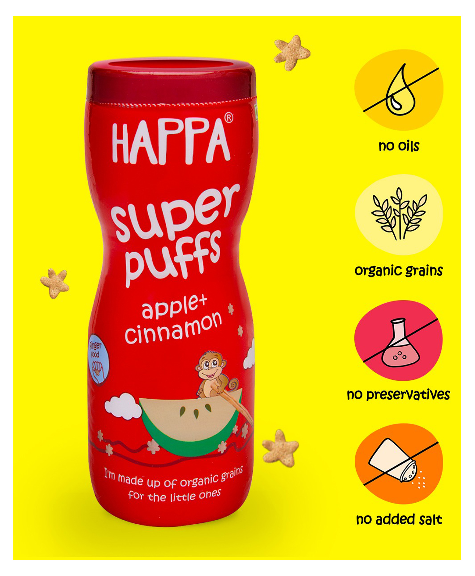 Happa Organic Multigrain Apple & Cinnamon Melts Super Puffs - 40 gm-image-49